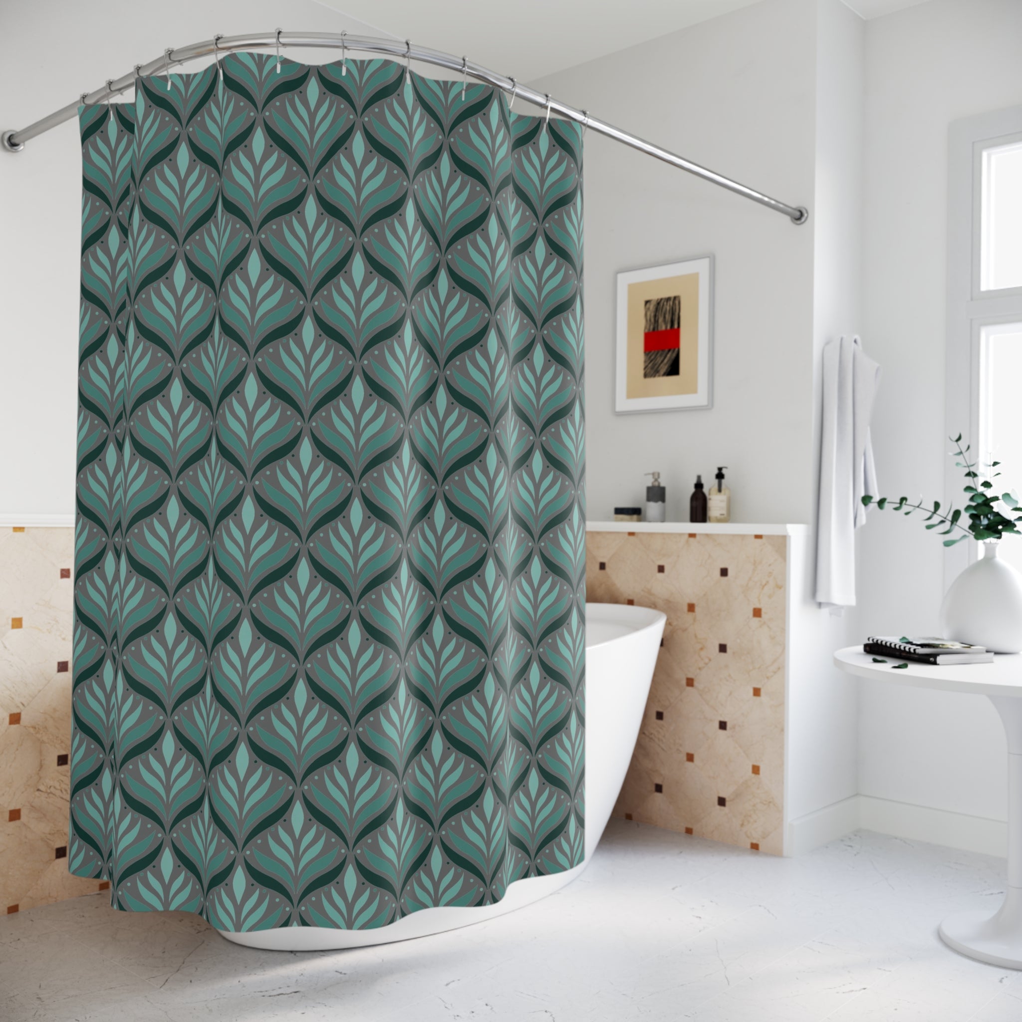 Art Deco Shower Curtain | Green Grey Art Nouveau