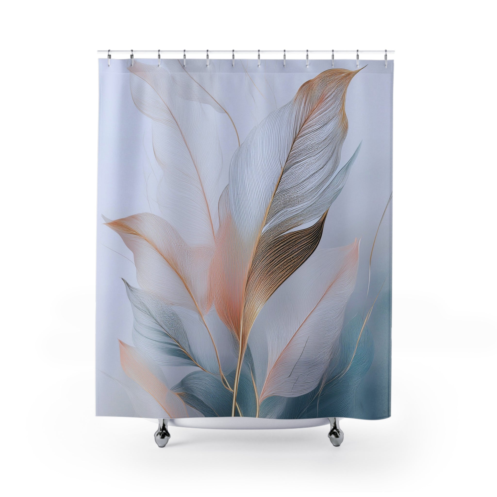 Boho Abstract Leaves Shower Curtain | Blue Blue Watercolor