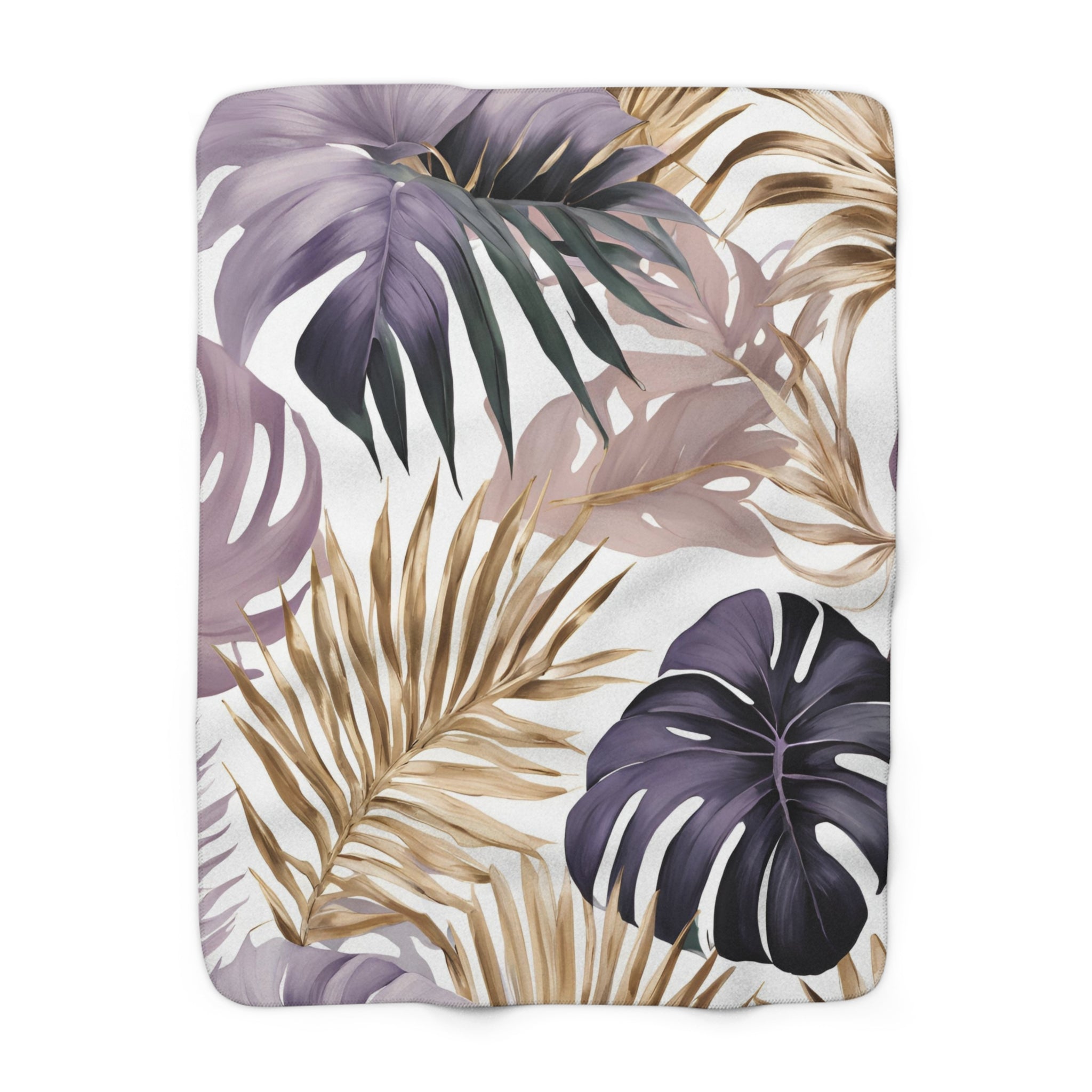 Tropical Floral Throw Blanket | Lavender purple, Blush Pink Beige Leaves