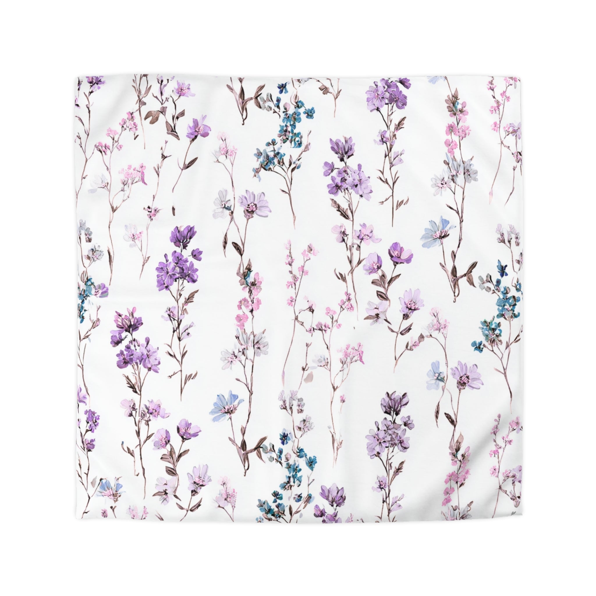 Floral Modern Duvet, Pillow Cover | White Purple Bedroom Decor