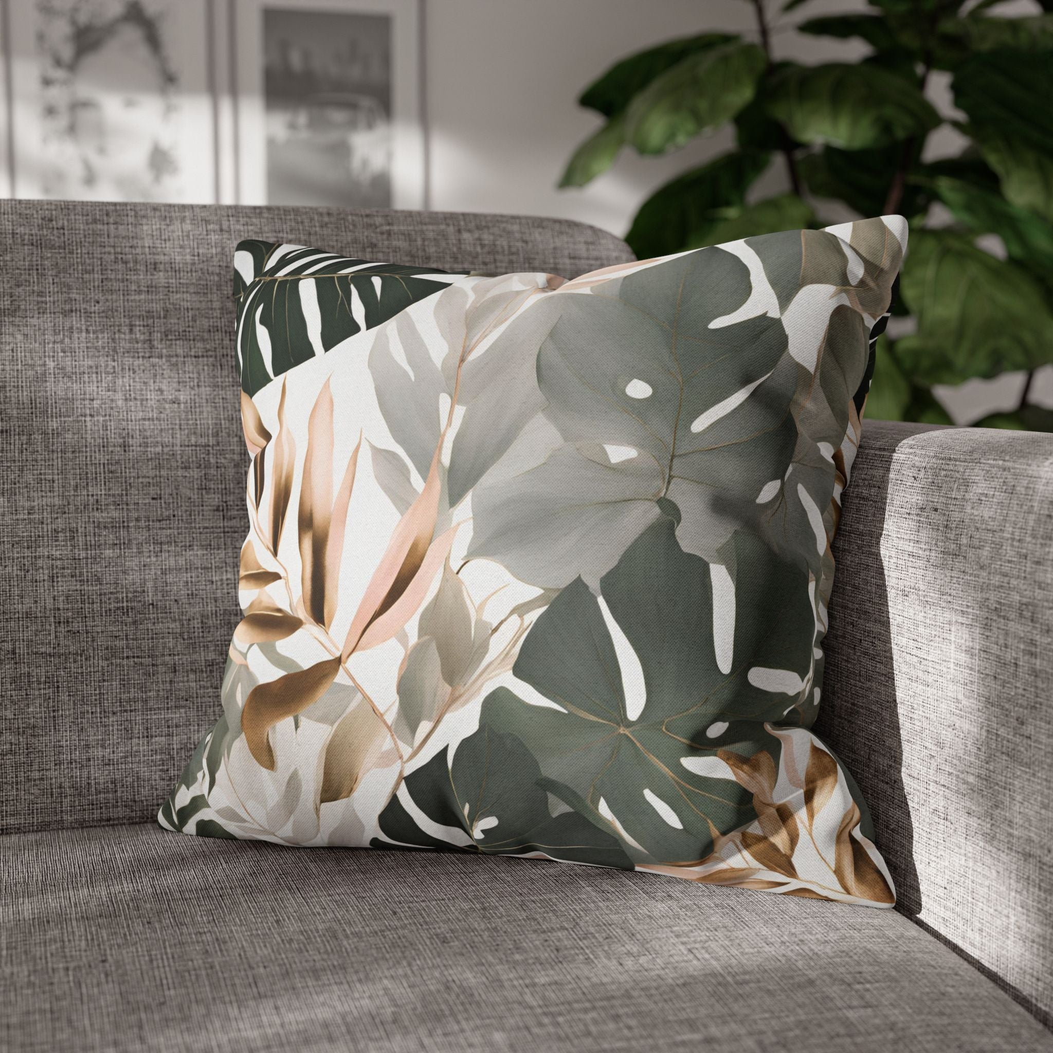 Abstract Pillow Cover | Jungle Sage Green Leaves Pillowcase