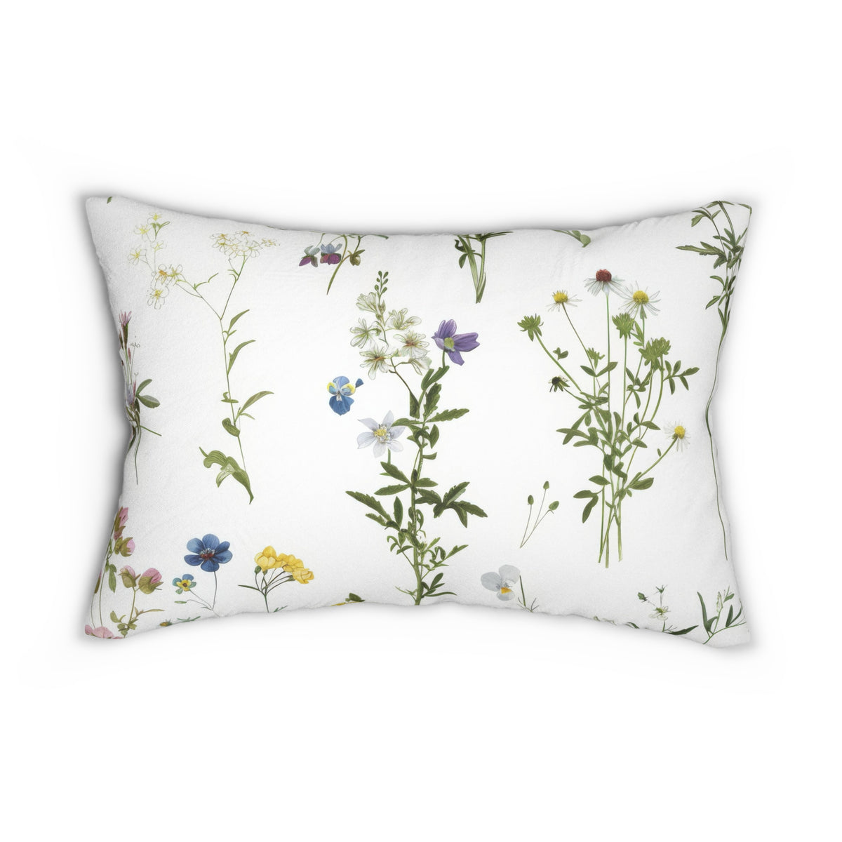 Boho Lumbar Pillow | Green Herb Botanical Wildflower