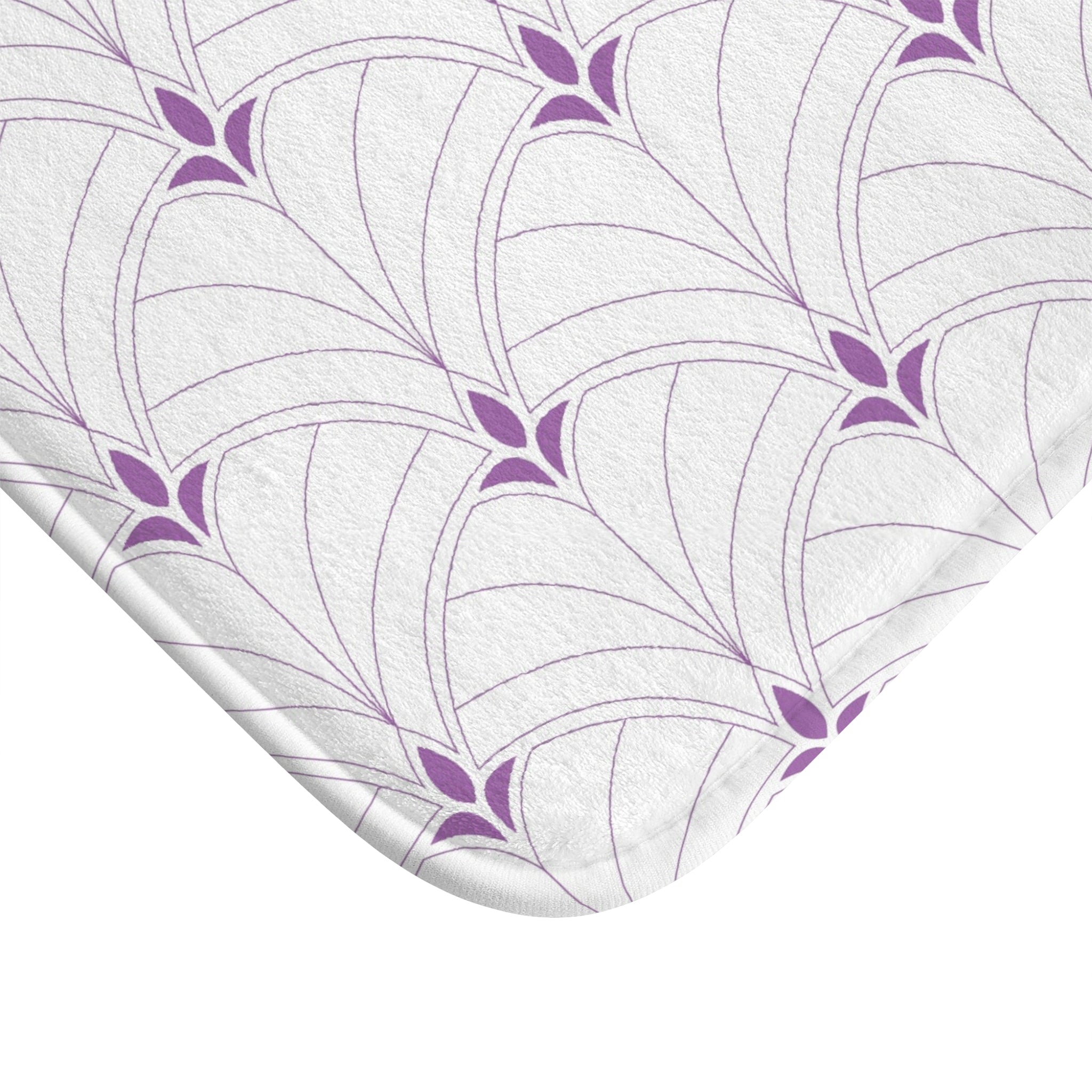 Boho Bath, Kitchen Mat |  Art Deco White Lavender Purple