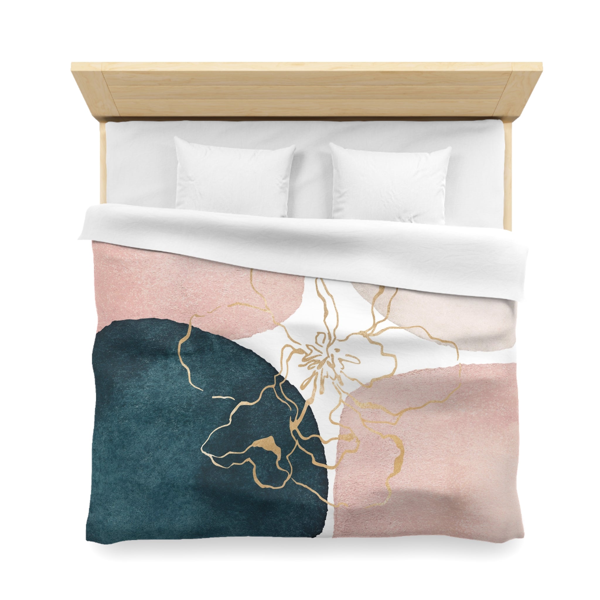 Abstract Duvet Cover | Navy Teal Blue, Blush Pink Watercolor, Gold