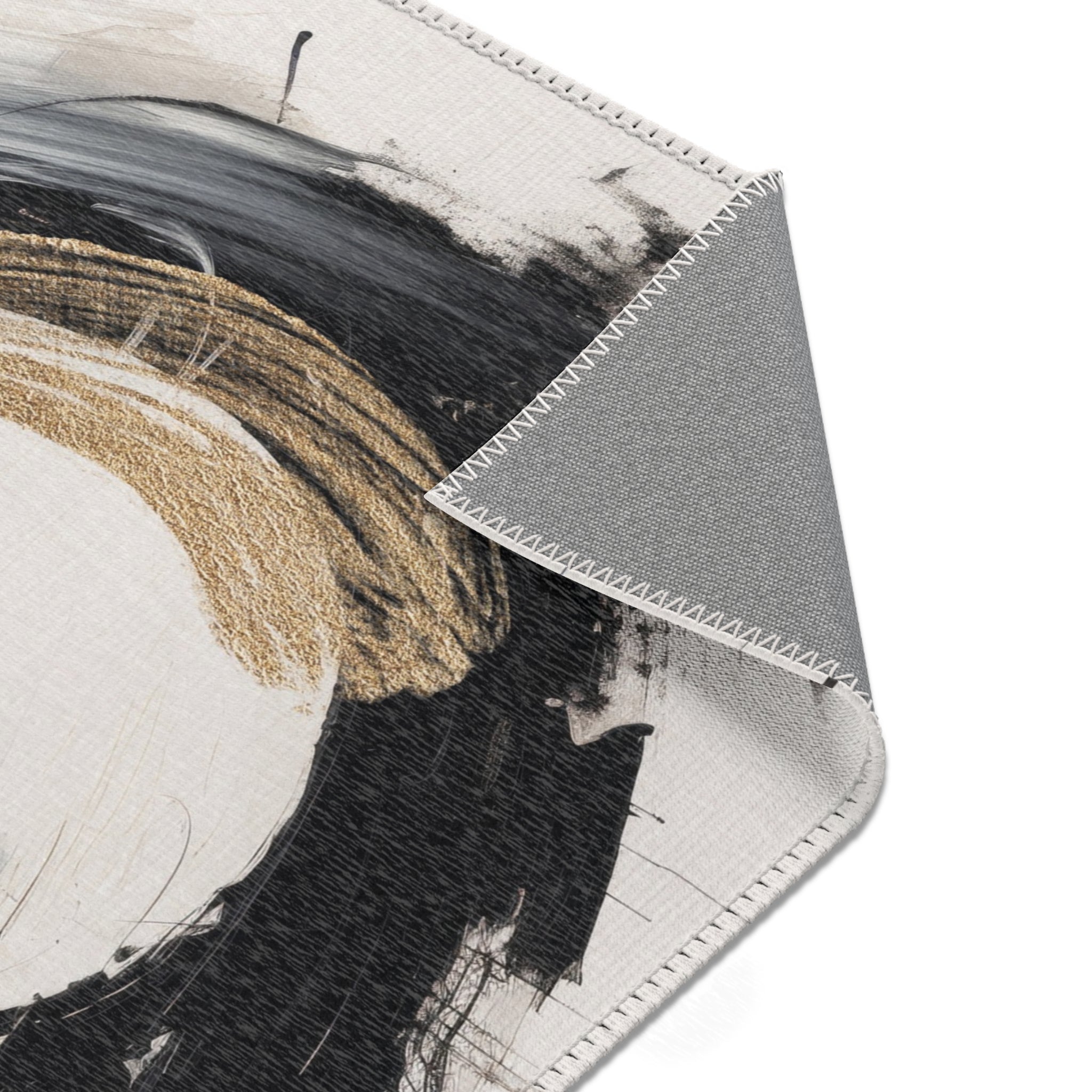 Modern Area Rug | Abstract Black, Ivory, Muted Gold Beige