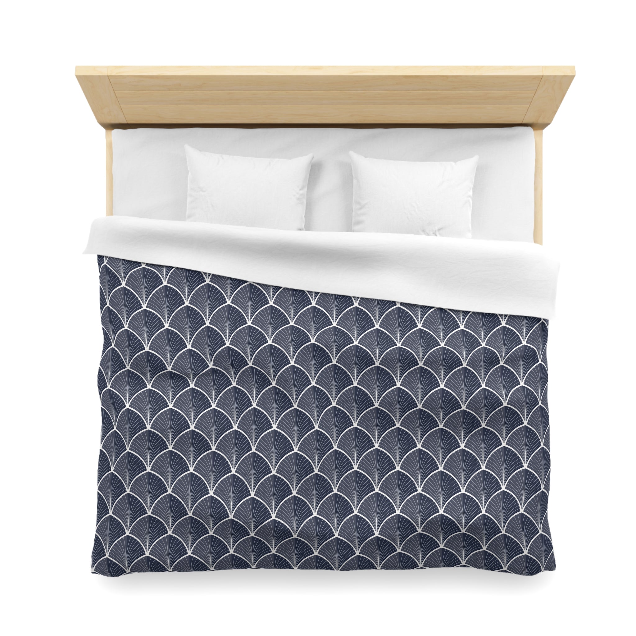 Art Deco Duvet, Pillow Cover | Navy Blue White Fan Bedroom Decor