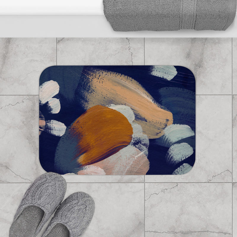 Abstract Bath Mat, Kitchen Mat | Navy Blue, Rust Beige Mat
