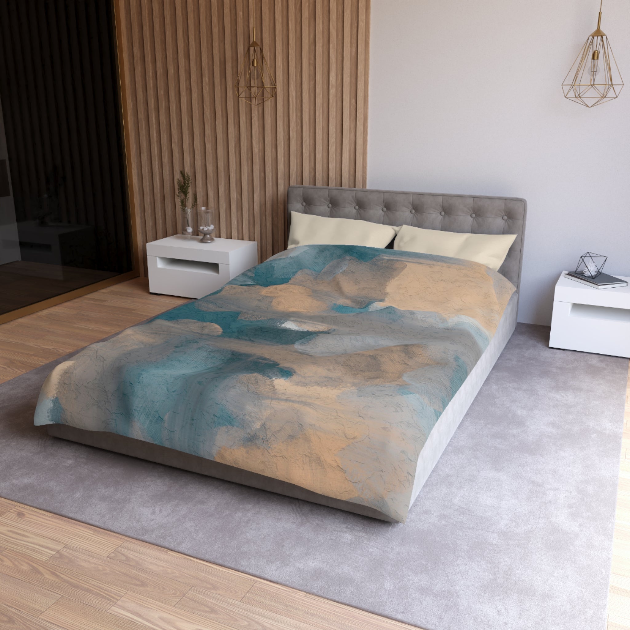Abstract Duvet, Pillow Cover | Blue Beige Bedroom Decor