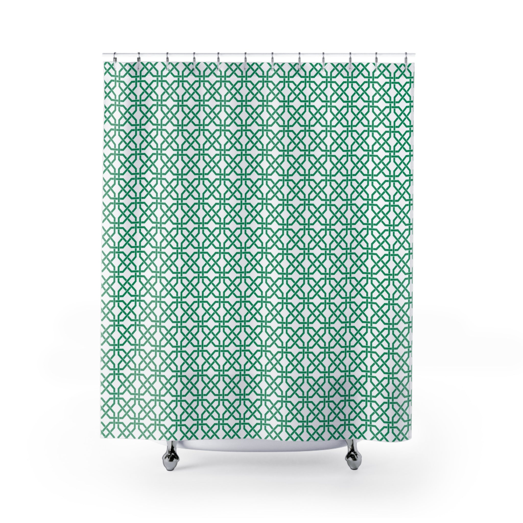 Art Deco Shower Curtain | Sage Green, Geometric White