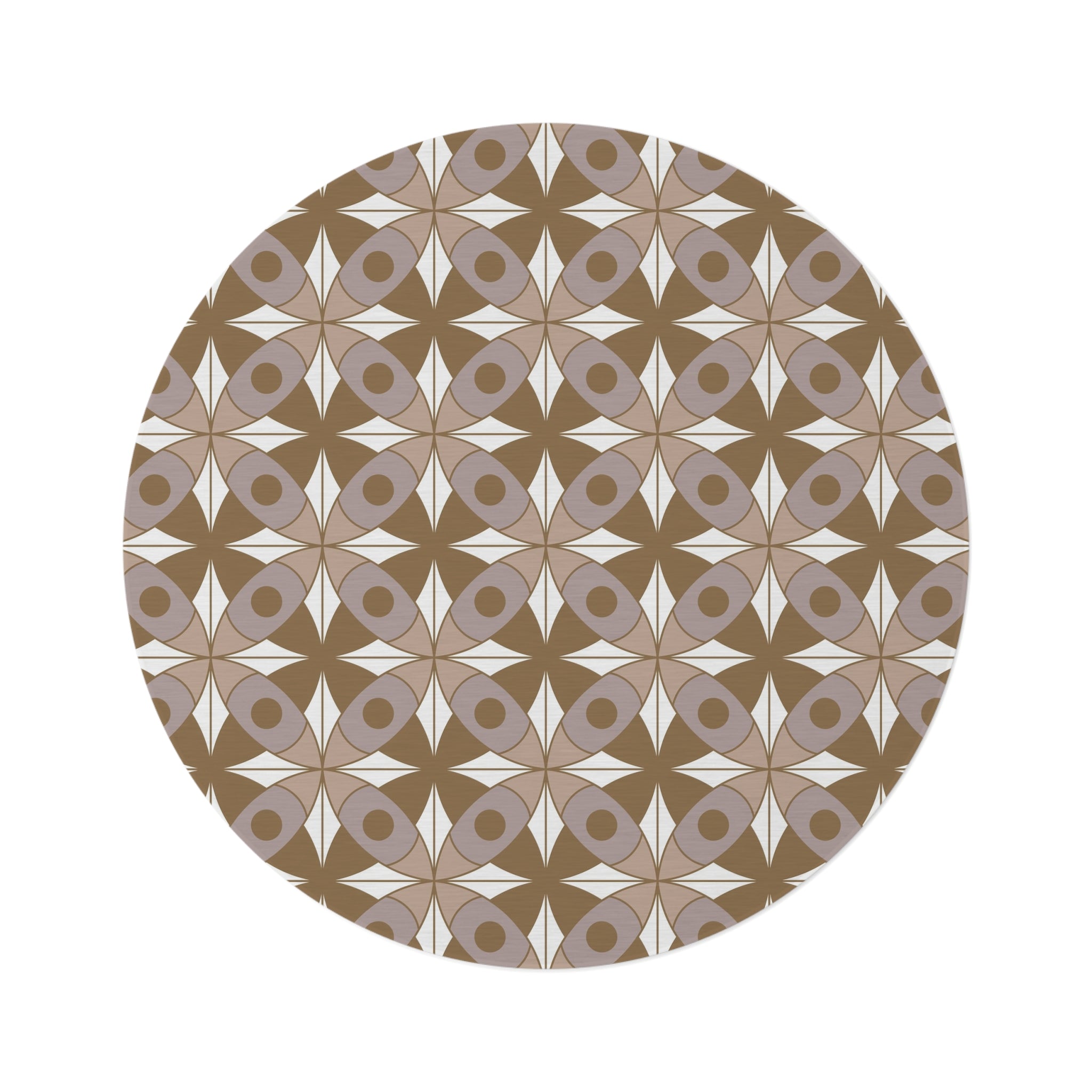 Retro Round Area Rug | Vintage Art Deco, Nouveau Beige Taupe, White