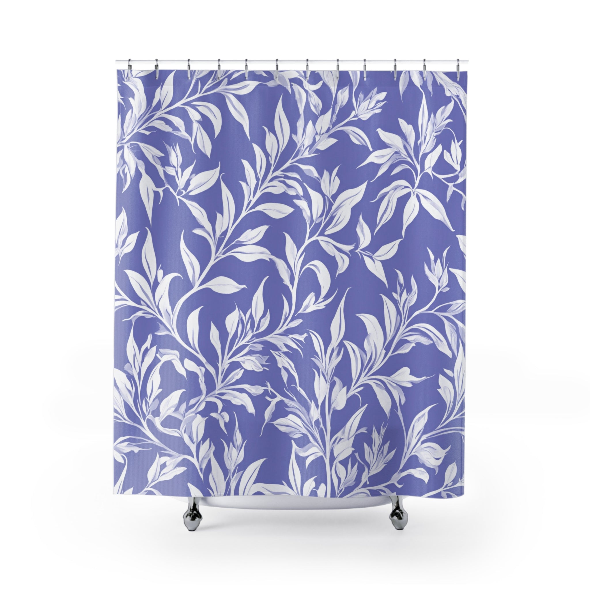 Boho Shower Curtain | Lavender Blue White, Leaves