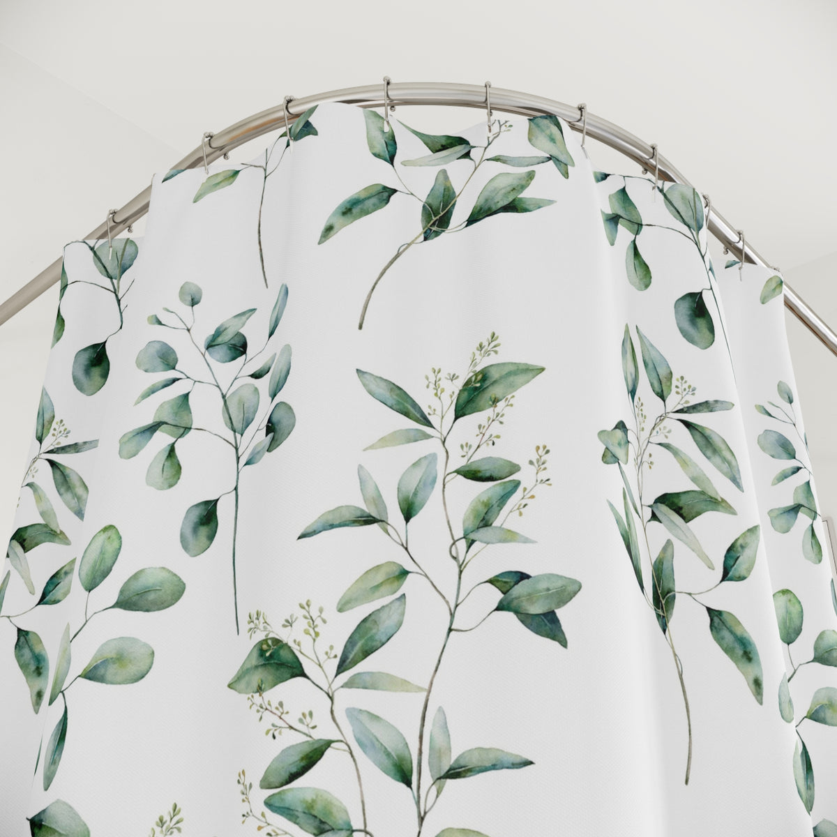 Sage Green Watercolor Sprig Shower Curtain, Bath Curtain 71x74