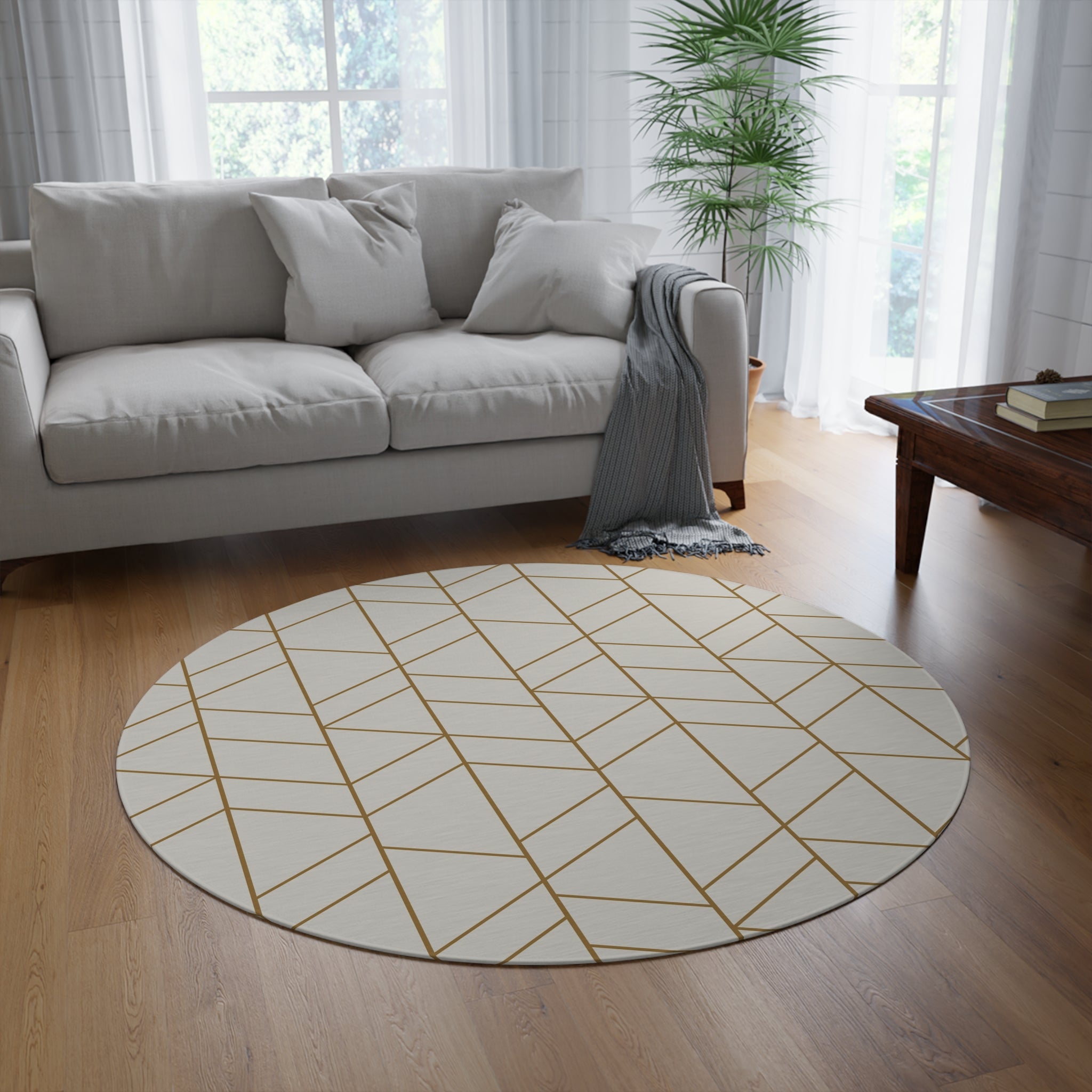 Round Area Rug | Grey Beige Geometric