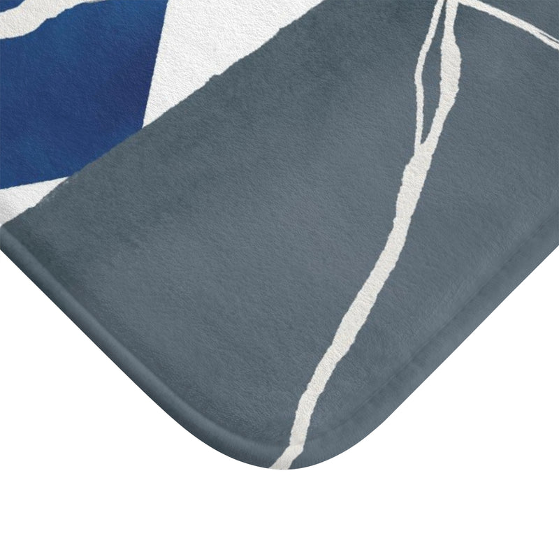 Boho Bath Mat, Kitchen Mat | Abstract blue Grey White
