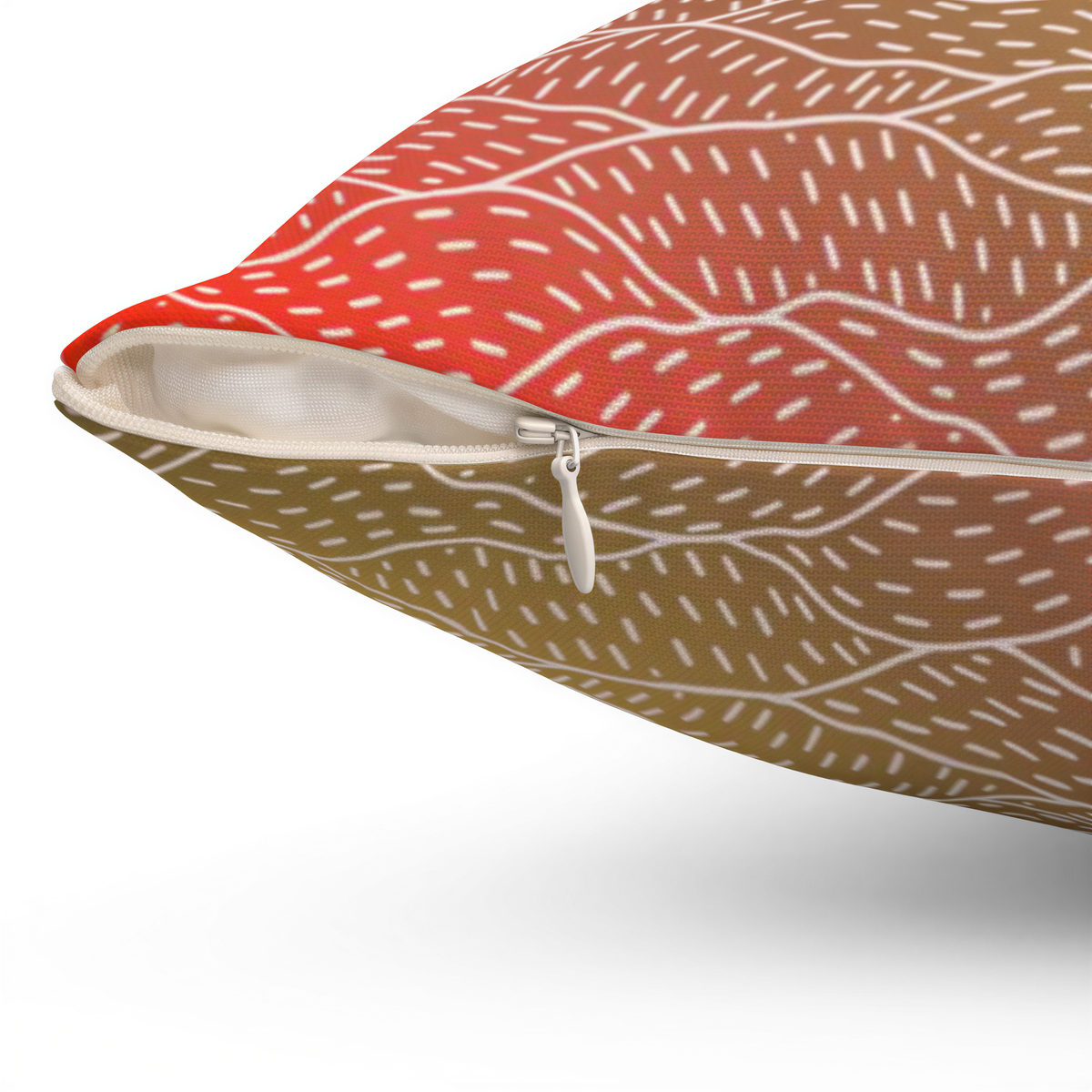 Abstract Pillow Cover Yellow Purple Rust Red close-up of the fabric detail