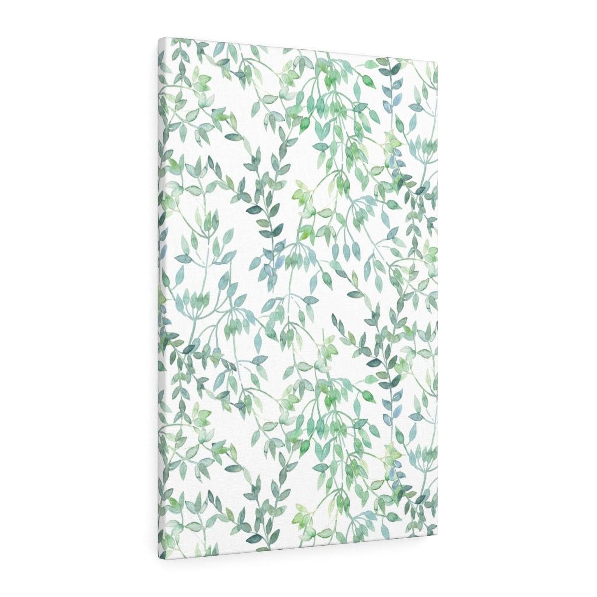 a repeating pattern of green leaves and branches on a white background.