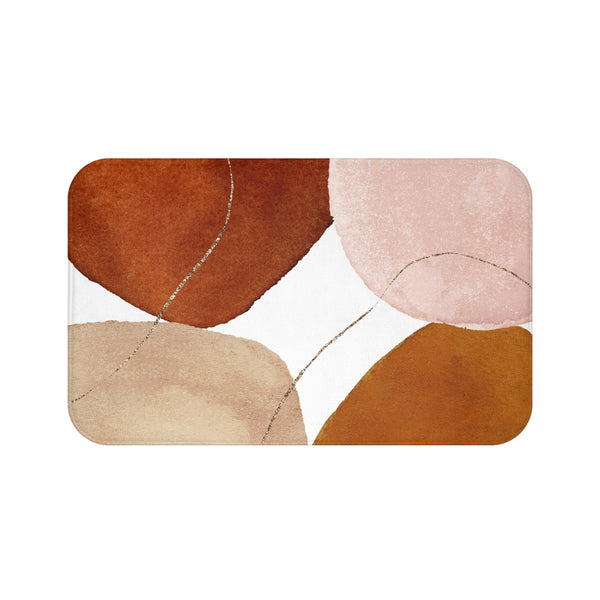 Abstract, Kitchen, Bath Mat | Rust Beige, Blush Pink Watercolor