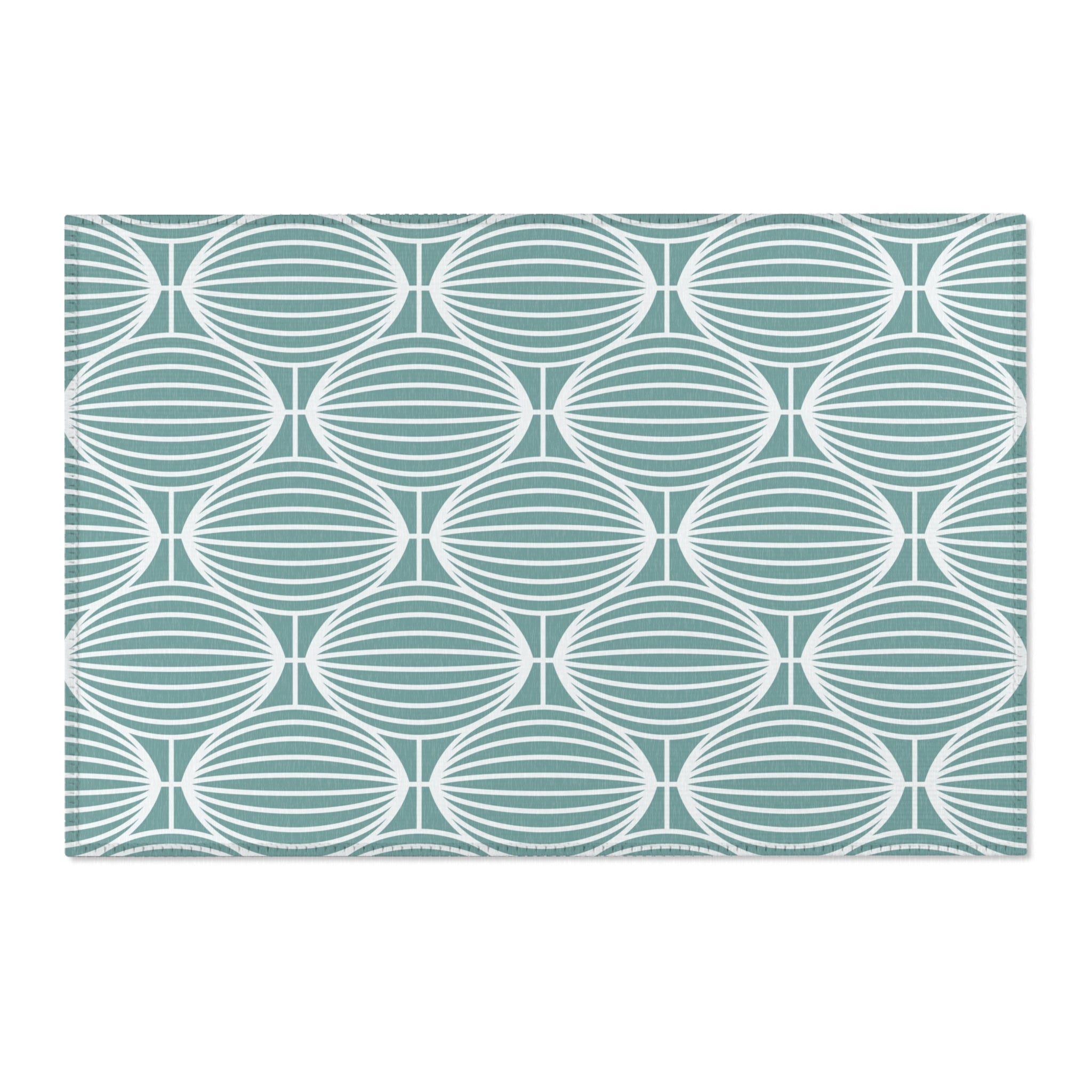 Art Deco Boho Area Rug | Teal Blue Geometric Minimalist