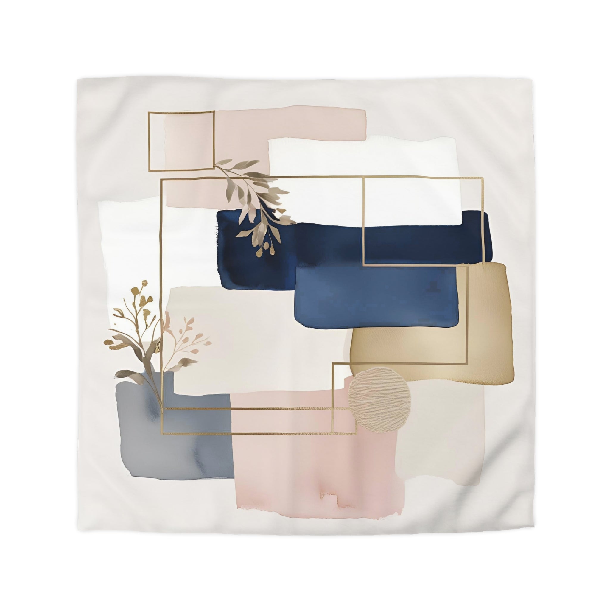 The image is a square with abstract shapes and patterns in various colors, including shades of blue, pink, and white.