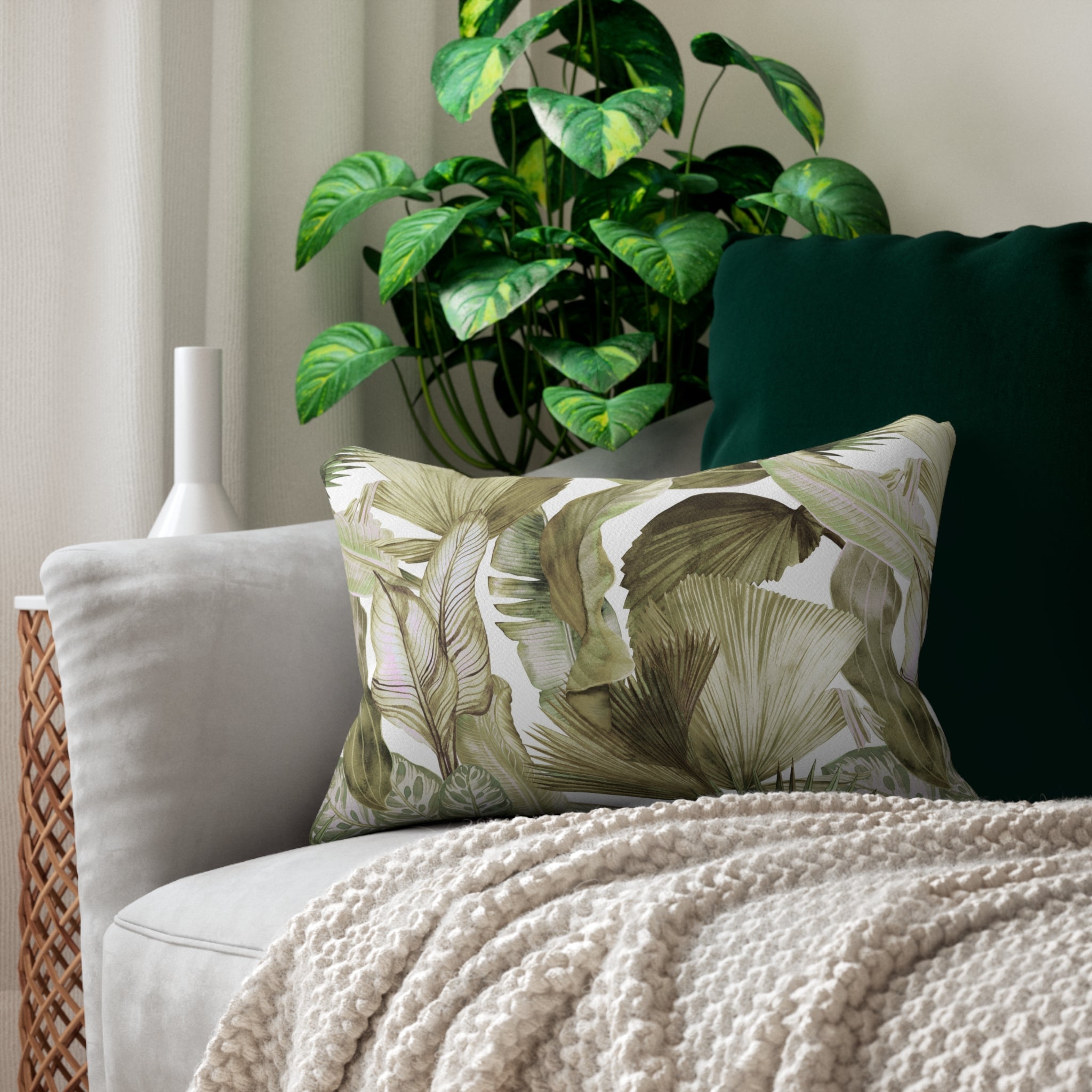 Boho Floral Lumbar Pillow | Jungle Tropical Leaves