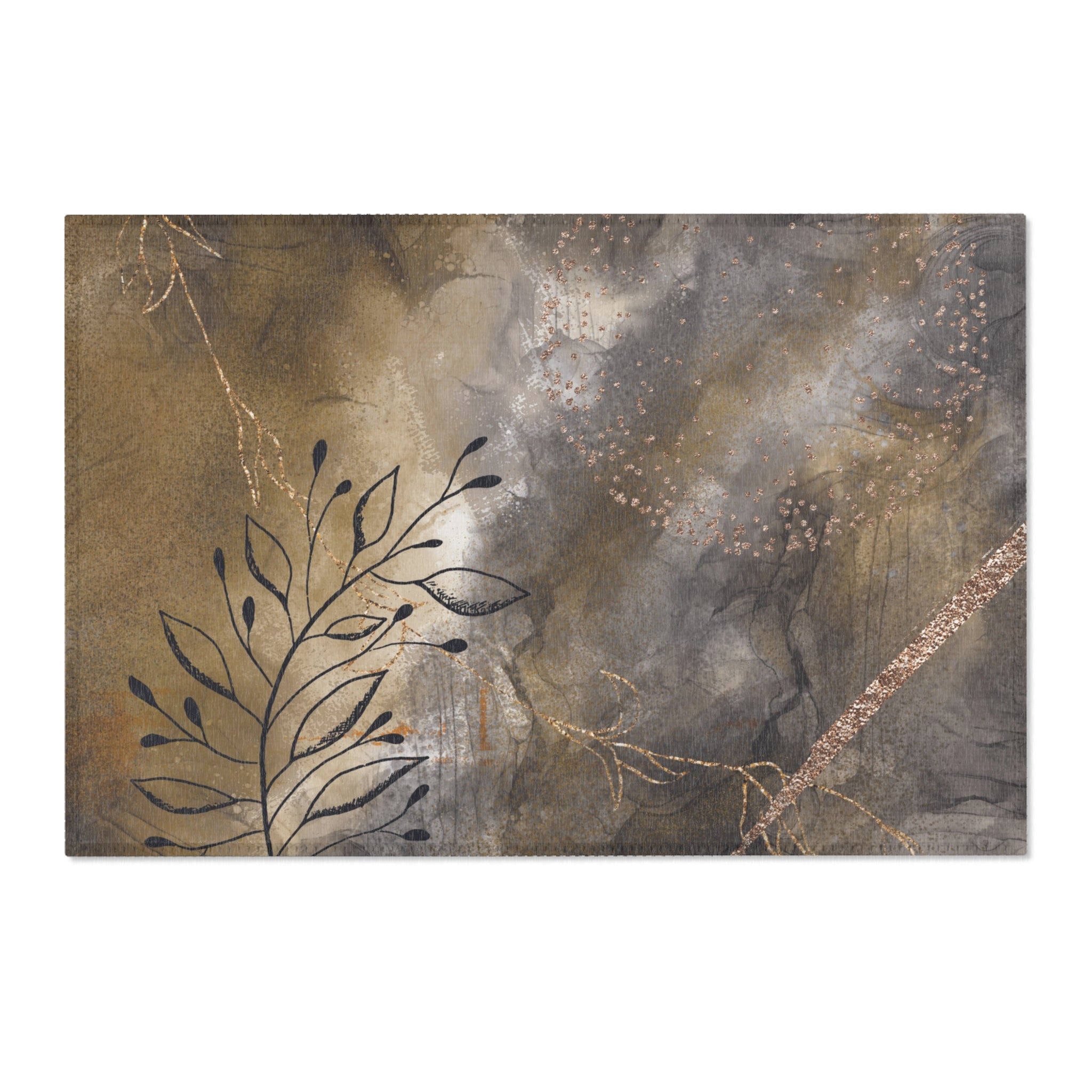 Abstract Boho Area Rug | Rustic Brown Grey, Line Art