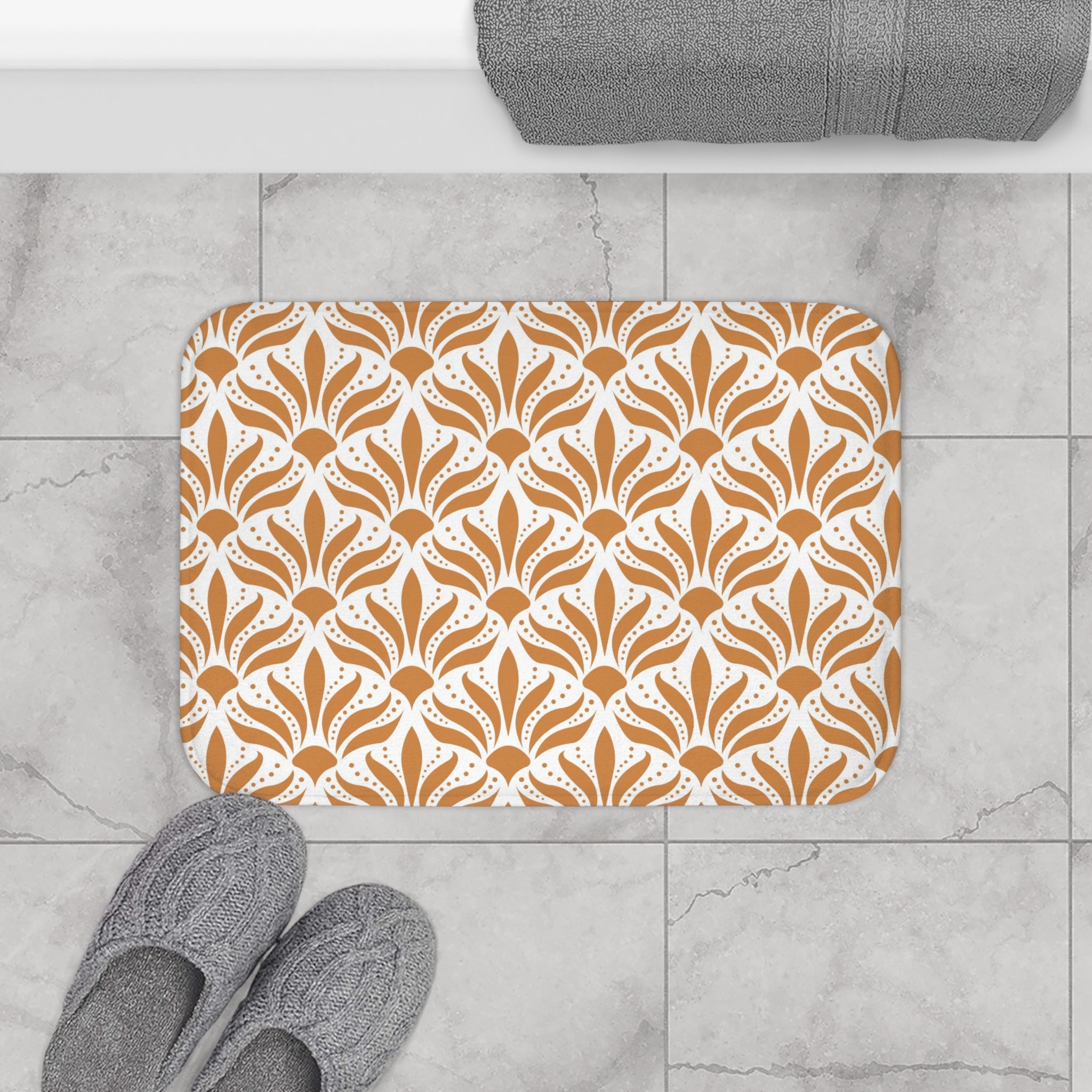 Art Deco Bath, Kitchen Mat | Retro Terracotta White, Art Nouveau