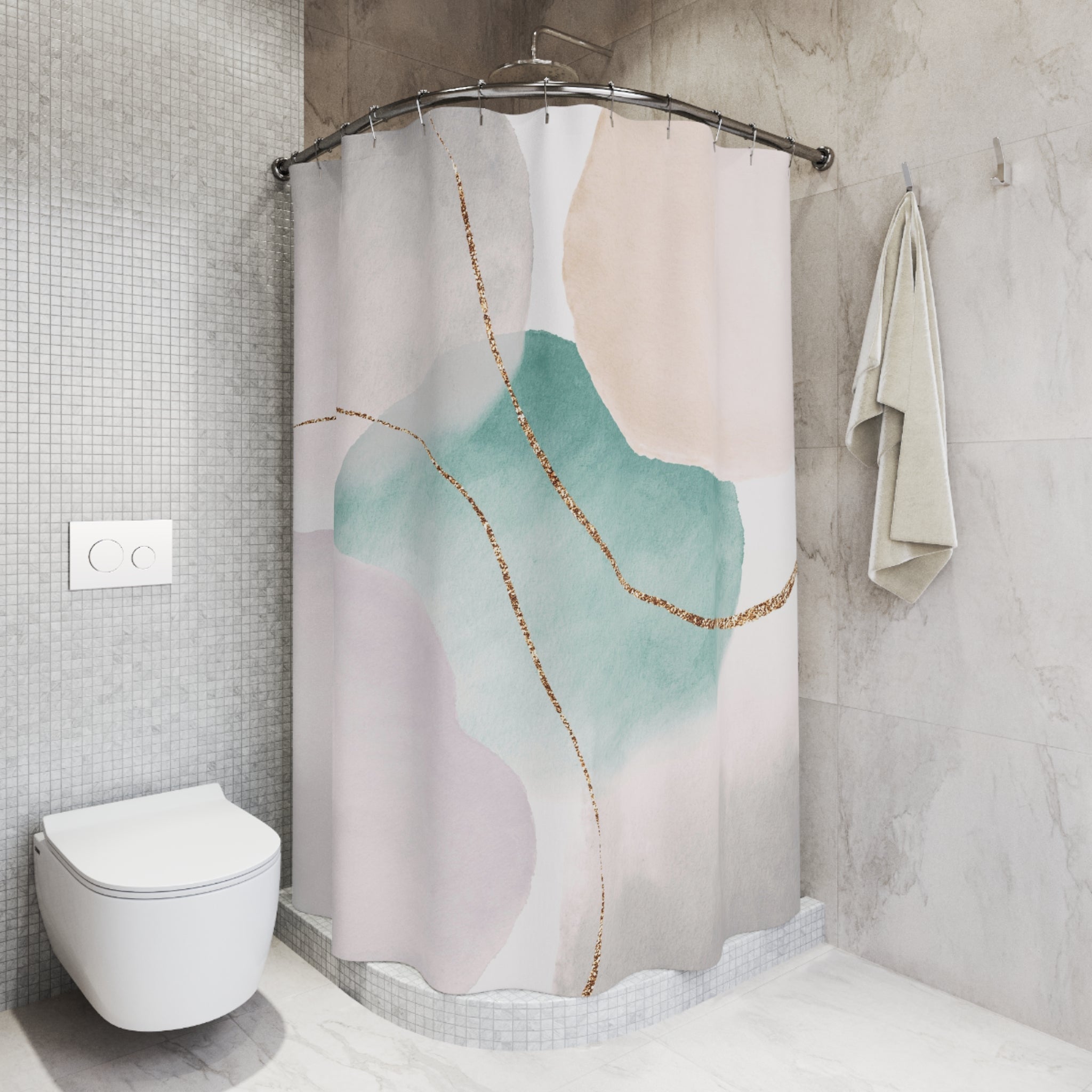 Boho Shower Curtain | Pastel Pink, Teal Green