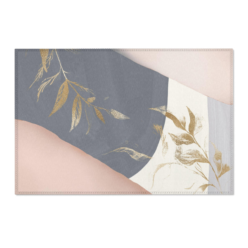 Floral Boho Area Rug | Modern Grey, Blush Pink, Muted Gold
