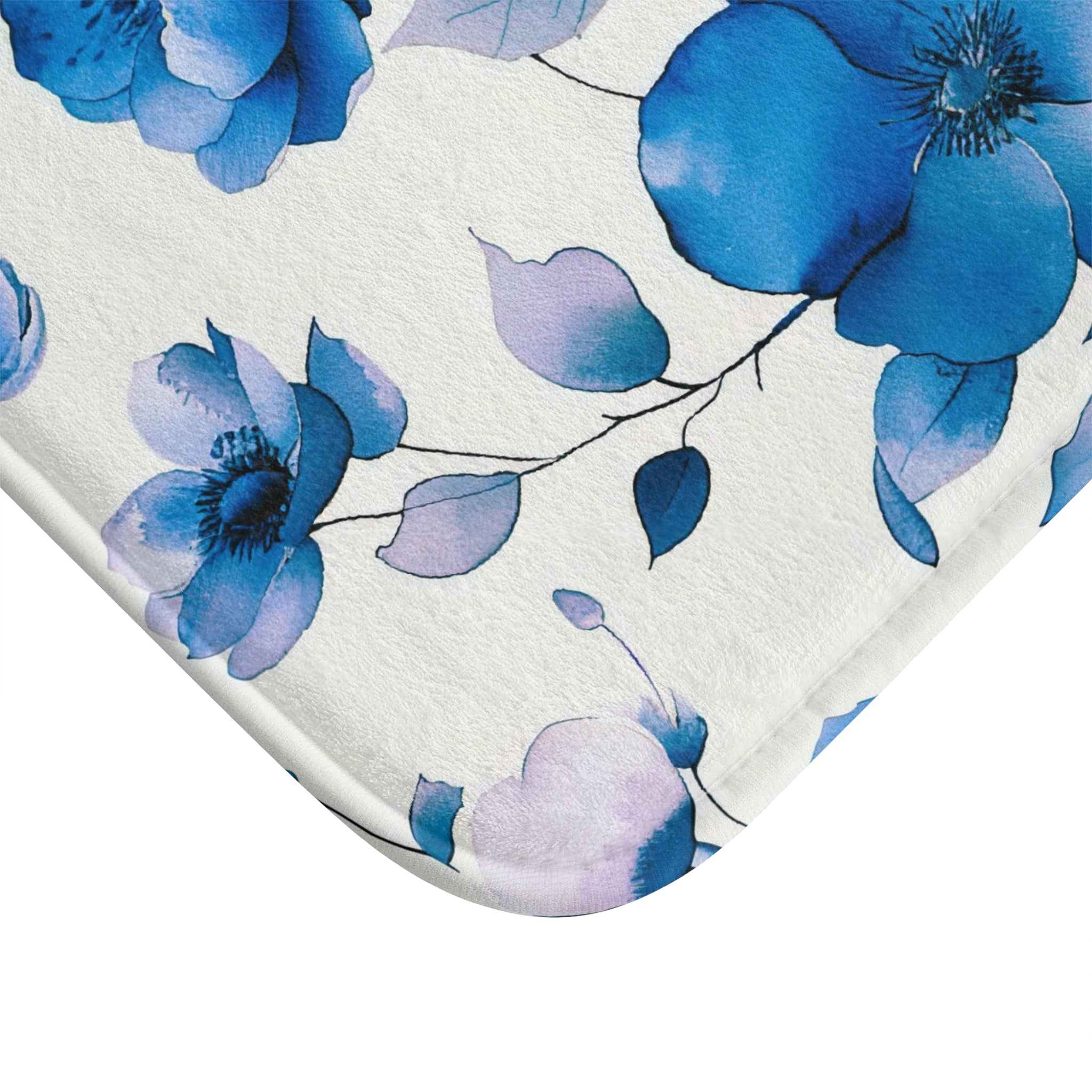 Bath, Kitchen Mat | Floral, Indigo Blue, Lavender White