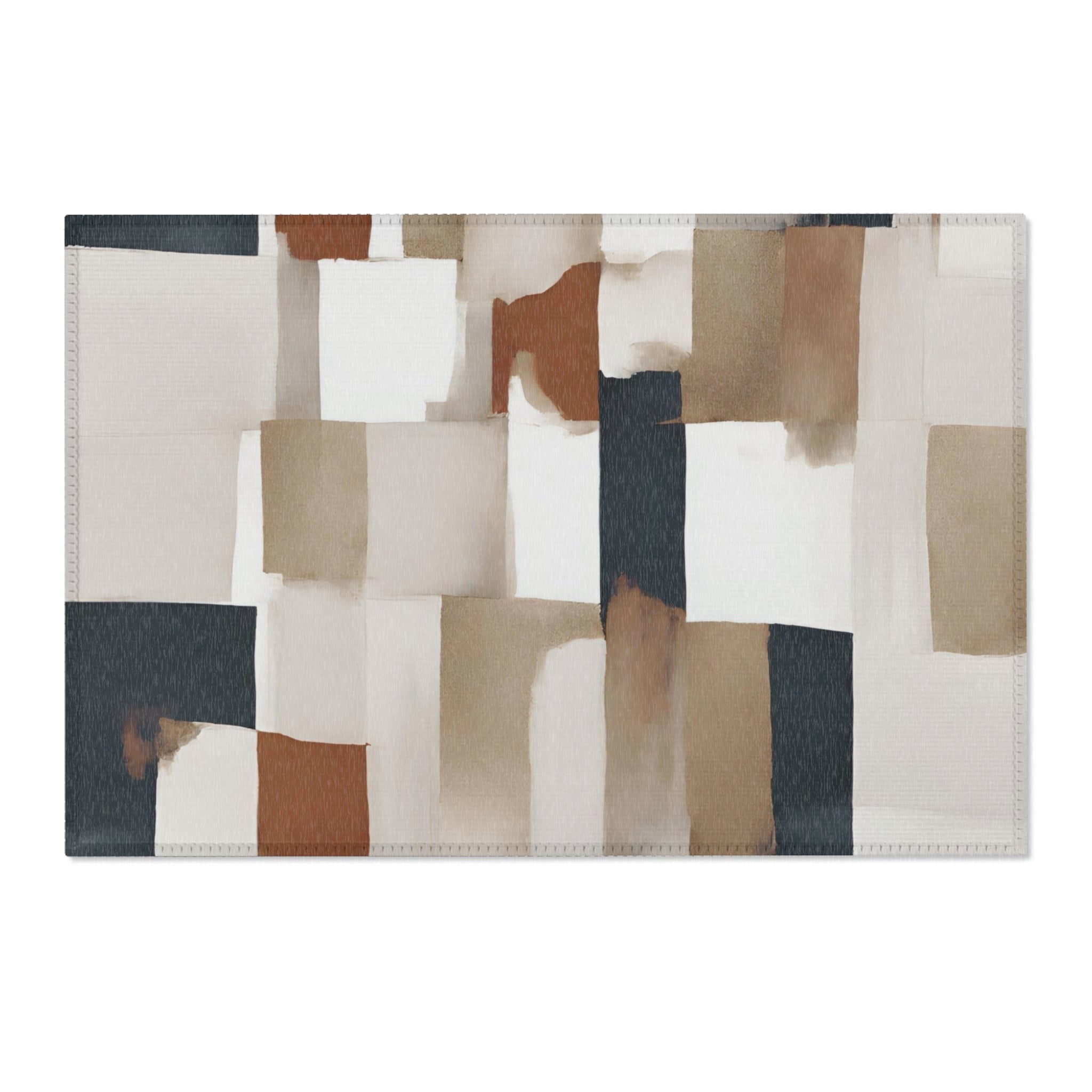 Abstract Large Area Rug | Modern Rug, White Beige, Rust