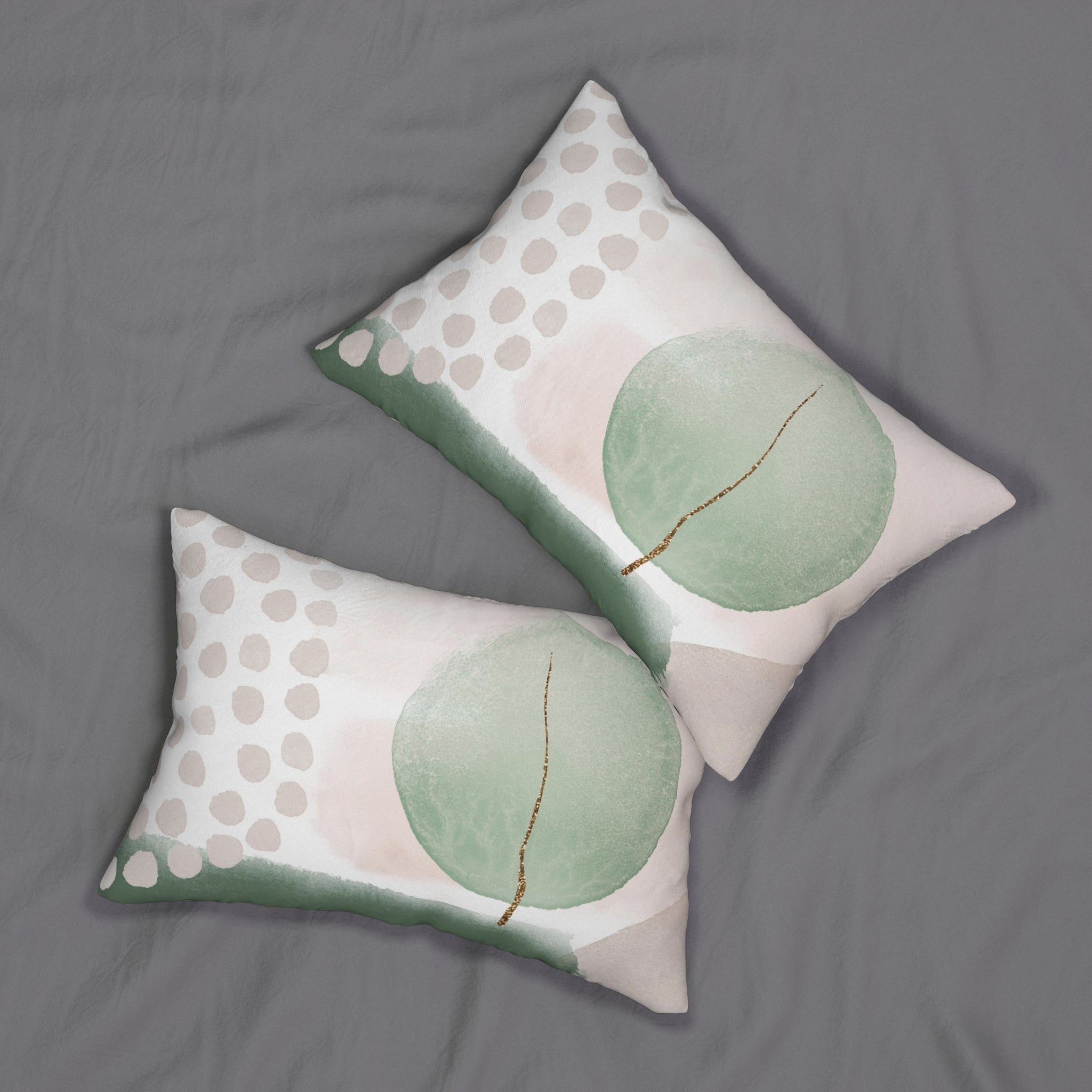 Abstract Lumbar Pillow | Pastel Blush Pink, Sage Green