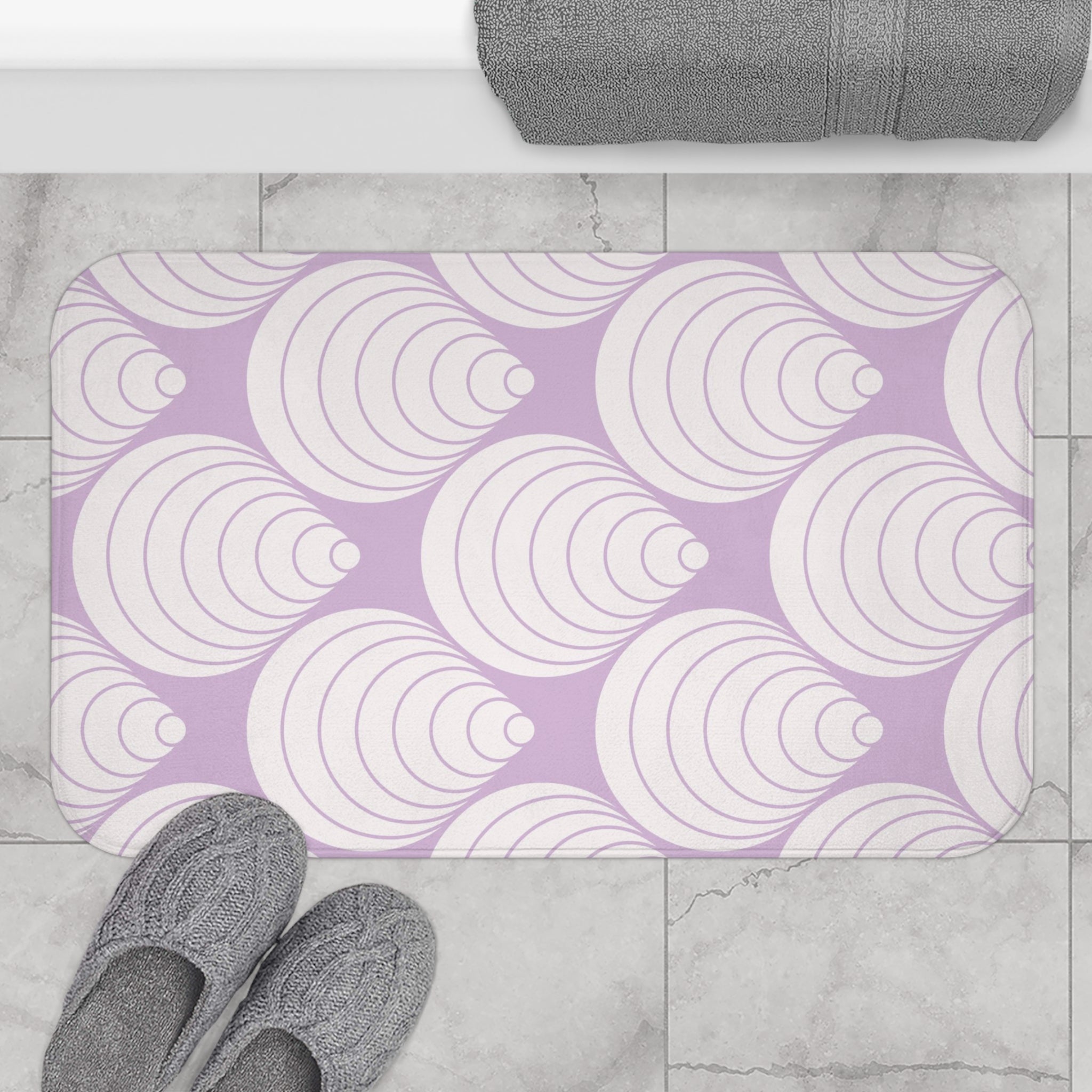 Art Deco Bath Mat, Kitchen Mat | Lavender, White Geometric