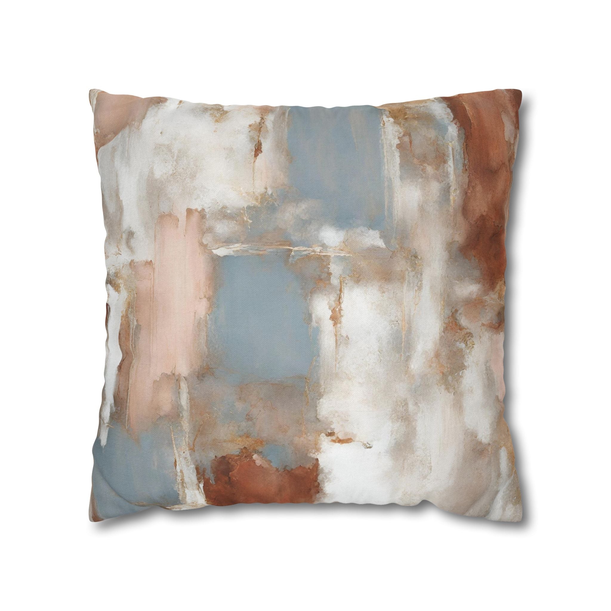 Abstract Pillow Cover | Earth Tones, Beige Rust, Blue White