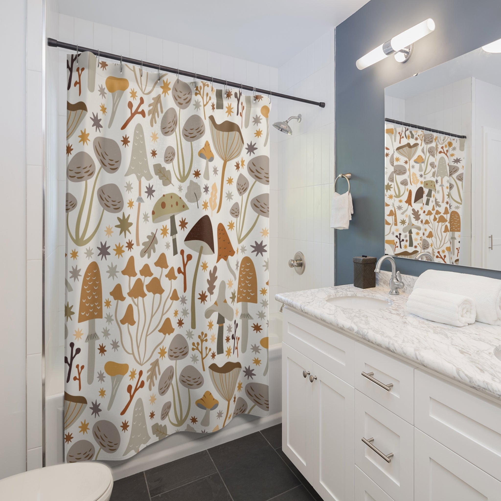 Mushroom shower curtain | Shabby Chic Beige Grey