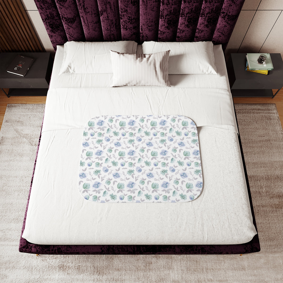 Blue Mint Watercolor Rosette Sherpa Blanket | Soft Floral Throw
