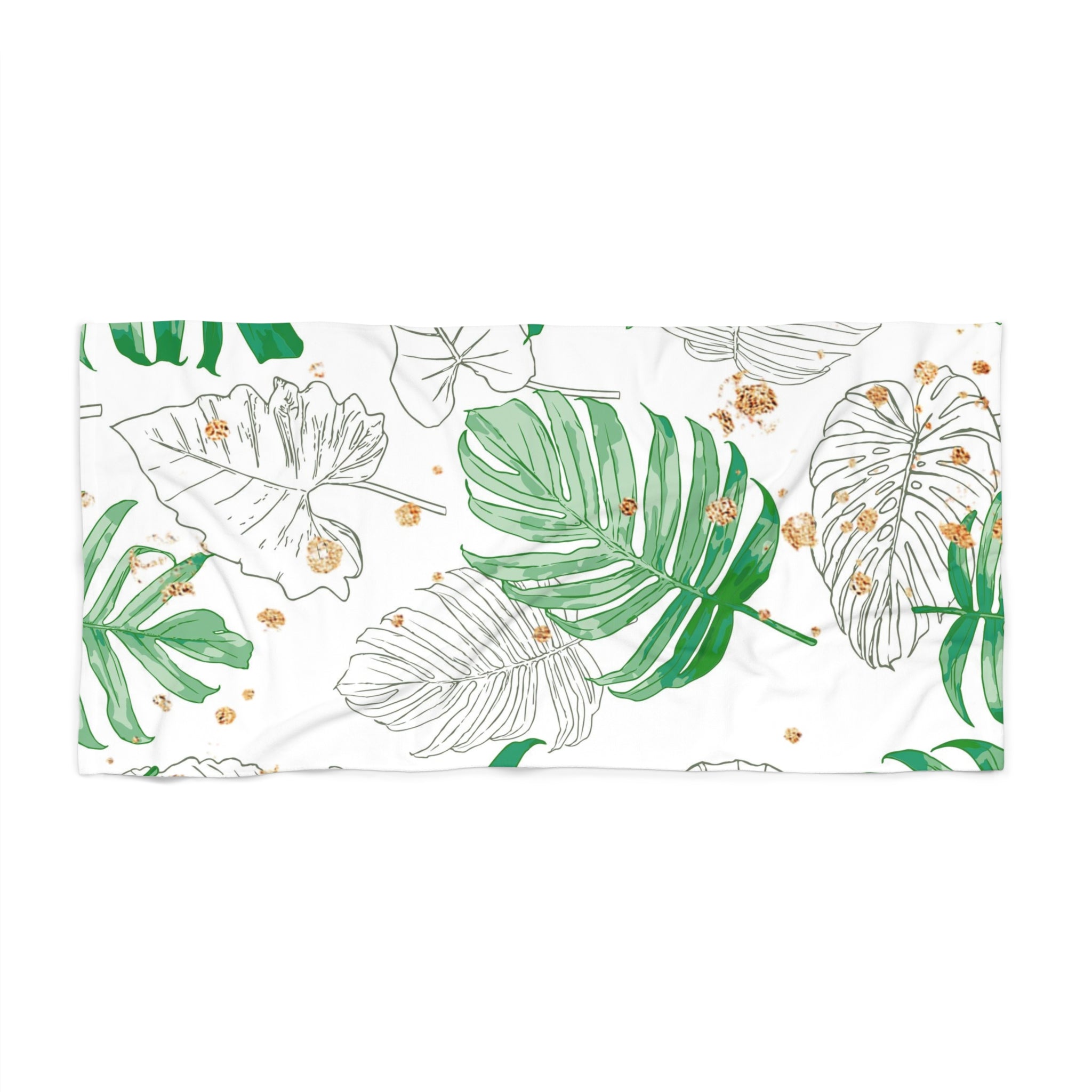 Bath Beach Towel | Boho Floral, Tropical, Sage Green Monsteras Leaves