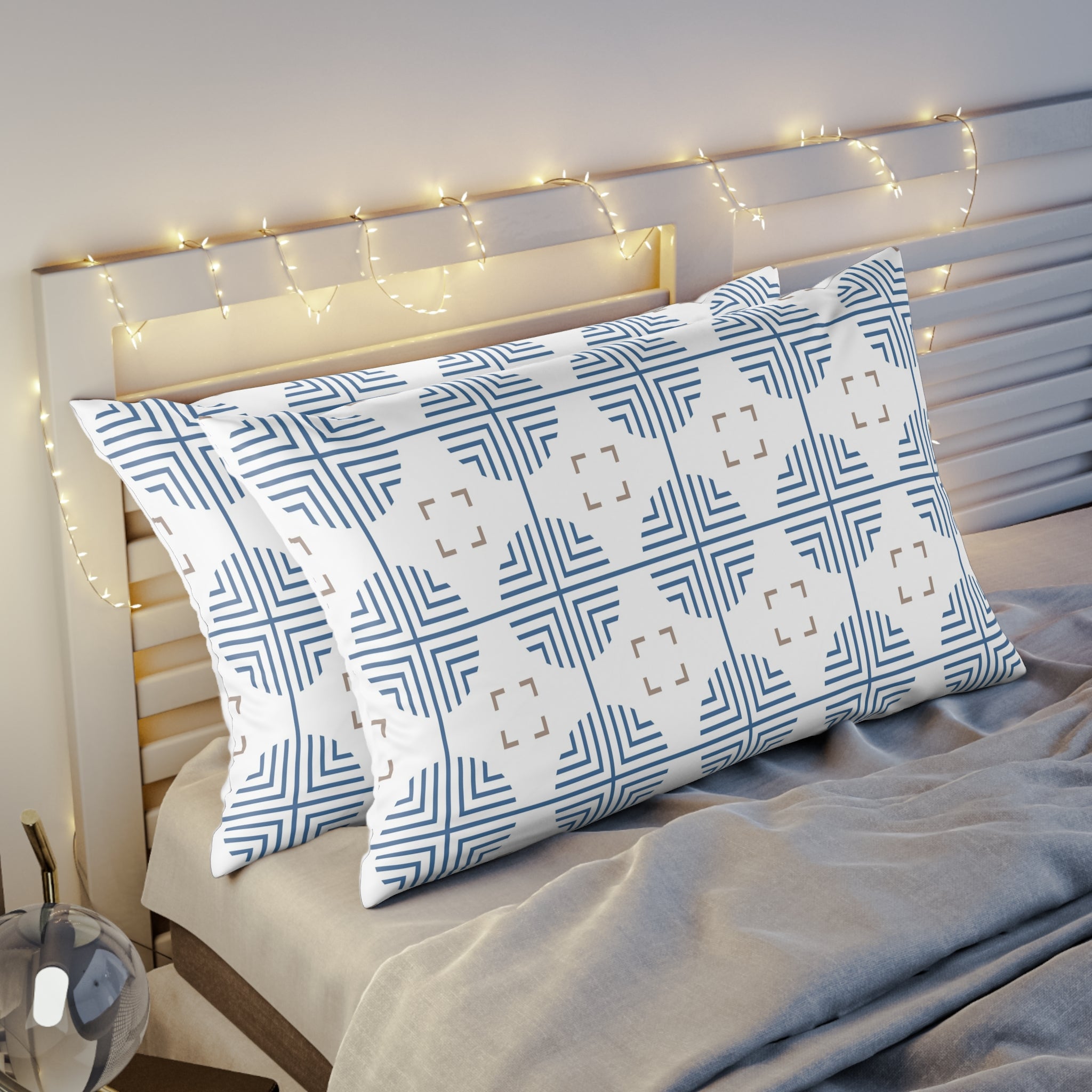 Retro Bedding Pillow Sham | Art Deco Blue, White, Beige