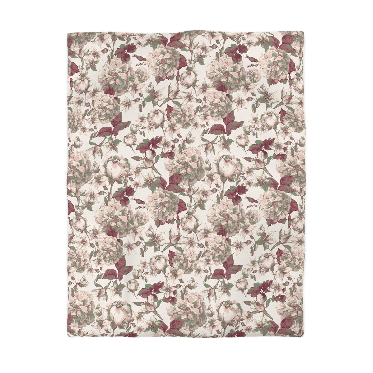 a floral pattern with various shades of pink and white flowers and leaves.
