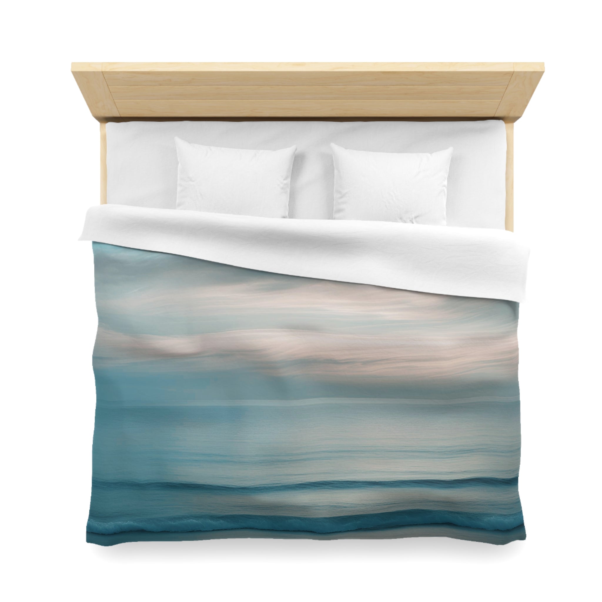 Abstract Duvet Cover | Coastal Ocean, Teal Blue Beige Sky