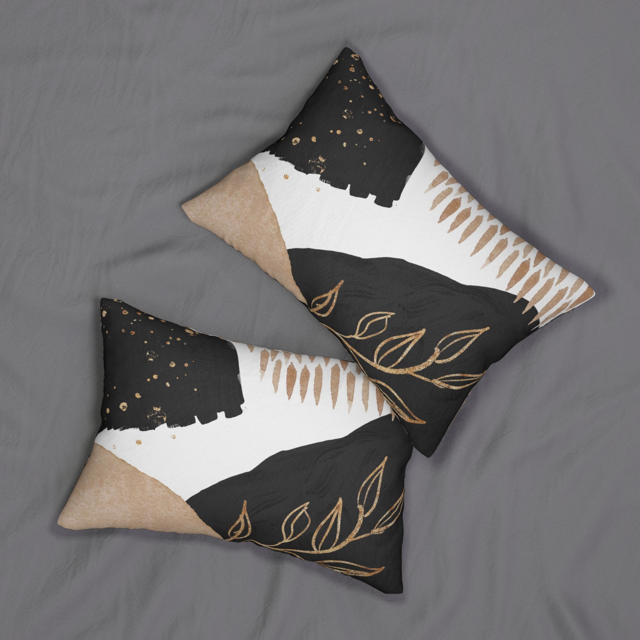 Abstract Lumbar Pillow | Watercolor Beige Black Gold