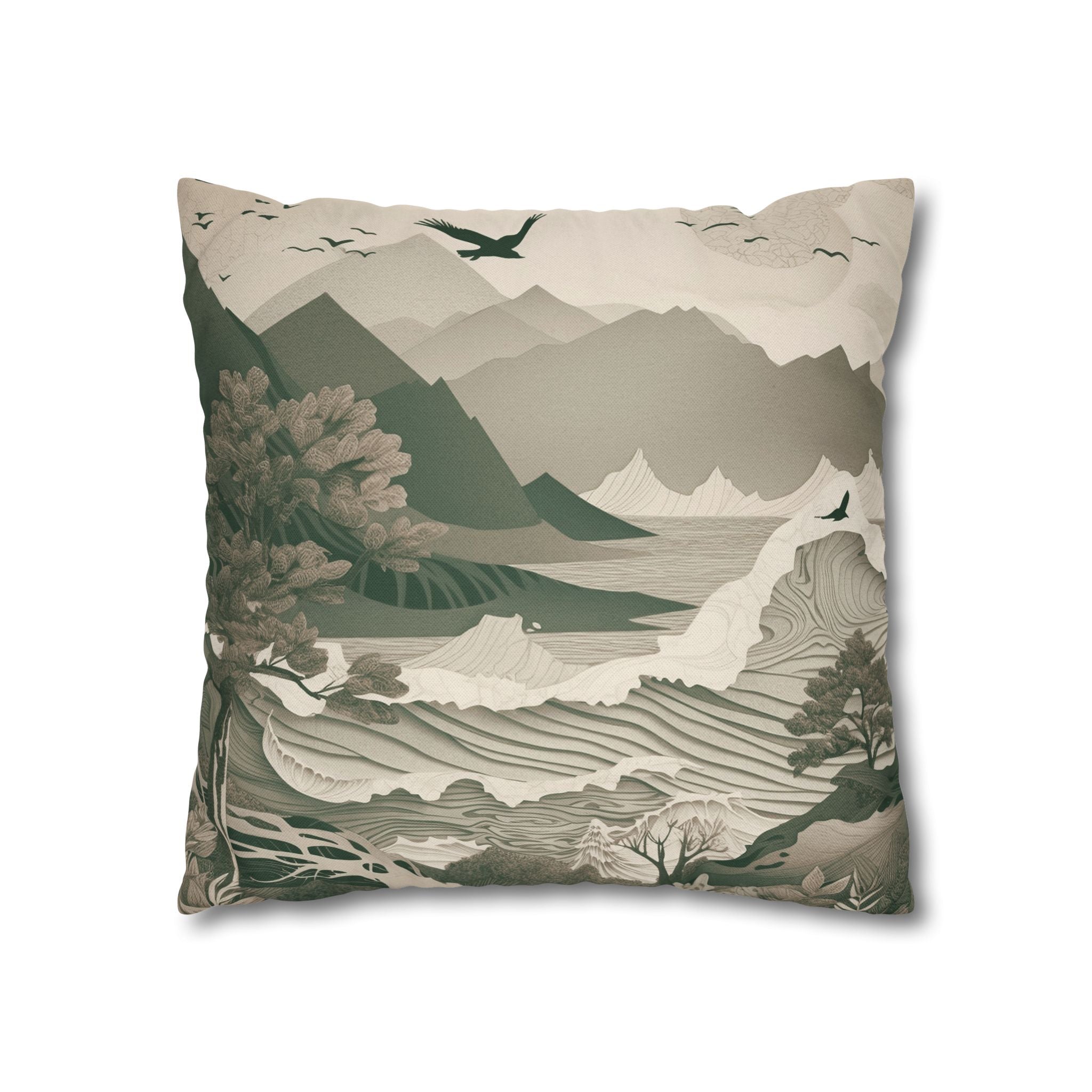 Landscape Throw Pillow Cover, Nature Modern Organic Decor Cushion