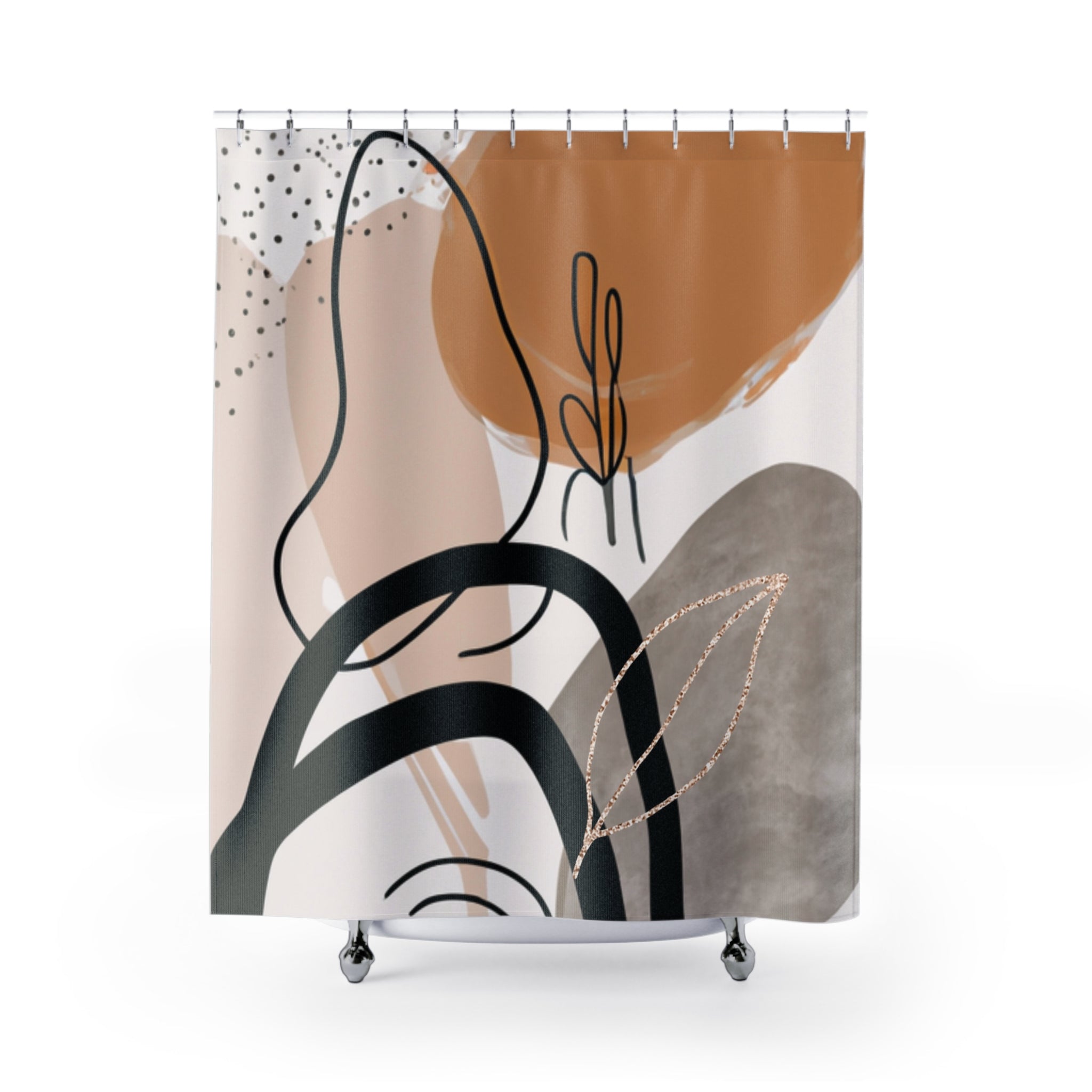 a organic, black and white shower curtain with an abstract design on it