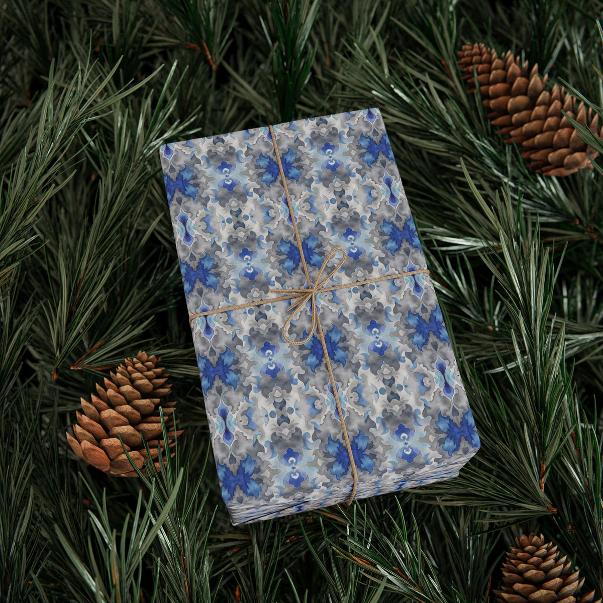 Blue Grey Watercolor Mirrored Wrapping Paper, Abstract Gift Wrap