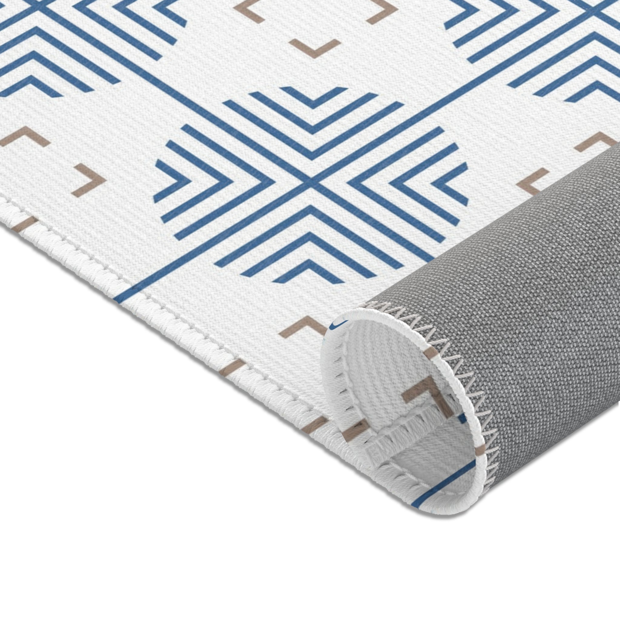 Retro Moroccan Area Rug | Art Deco Blue, White, Beige