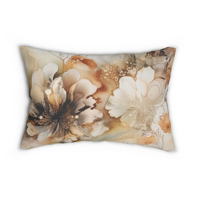 Abstract Floral Lumbar Pillow | Neutral Brown Liquid Alcohol Ink