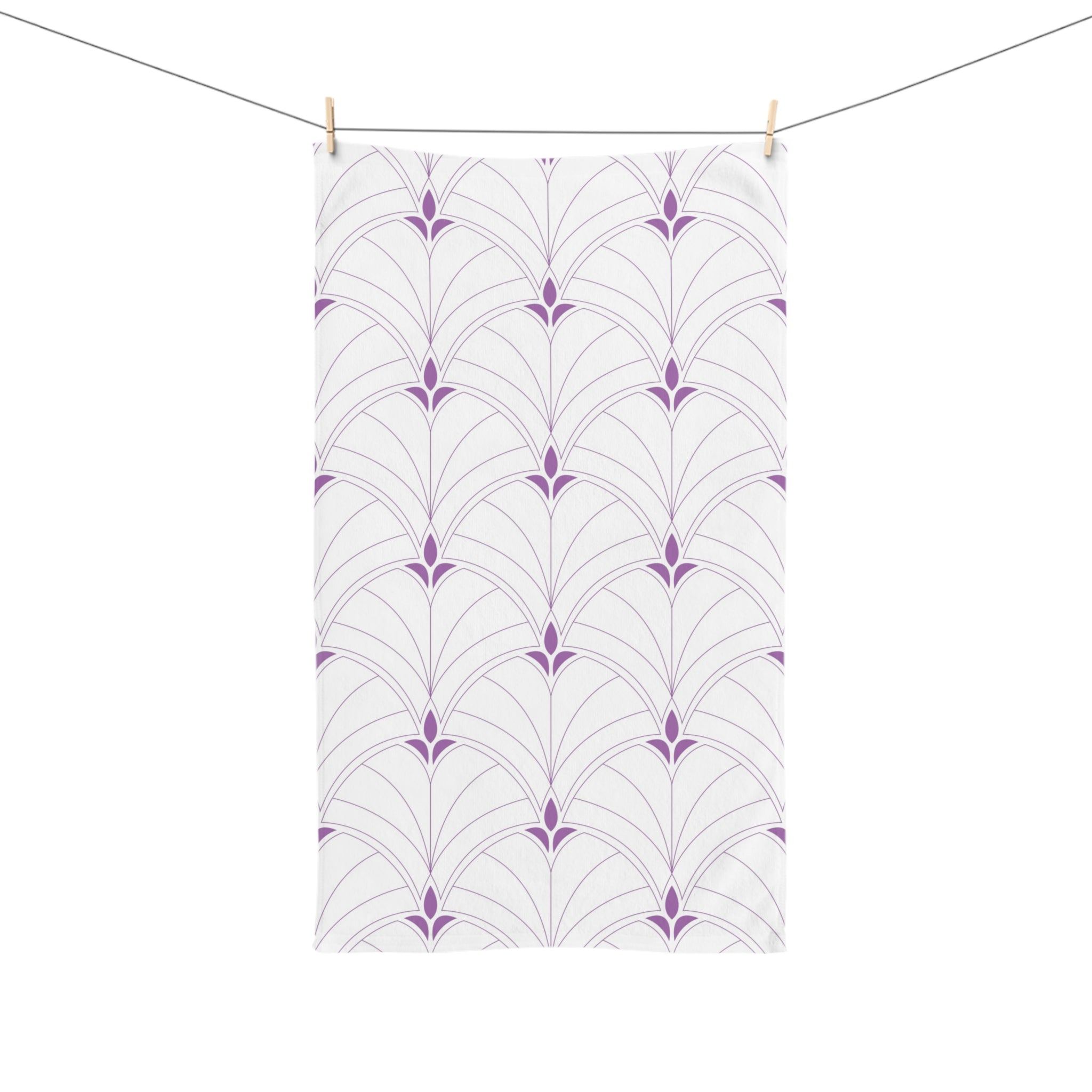 Boho Kitchen, Bath Hand Towel | Art Deco White Lavender Purple