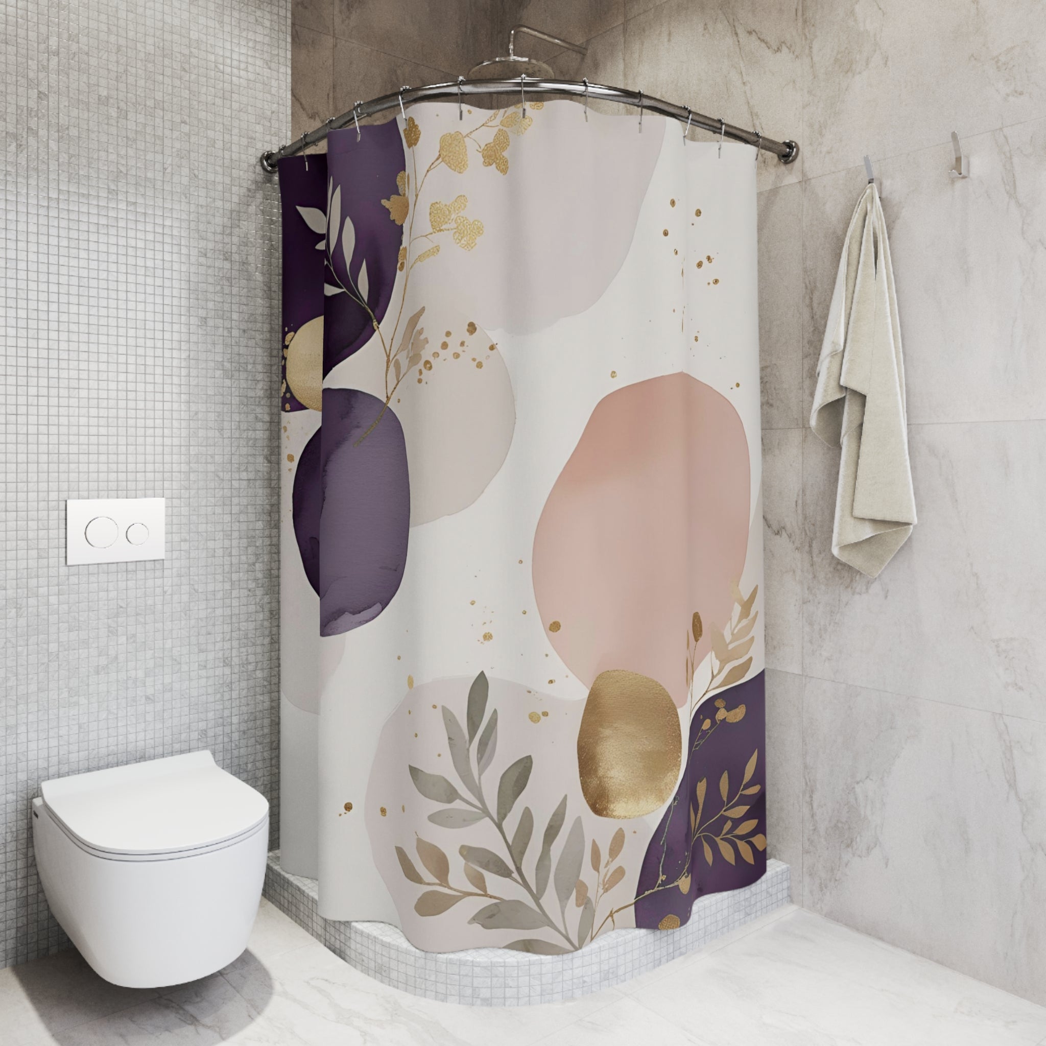 Abstract Shower Curtain | Purple Blush Pink Grey