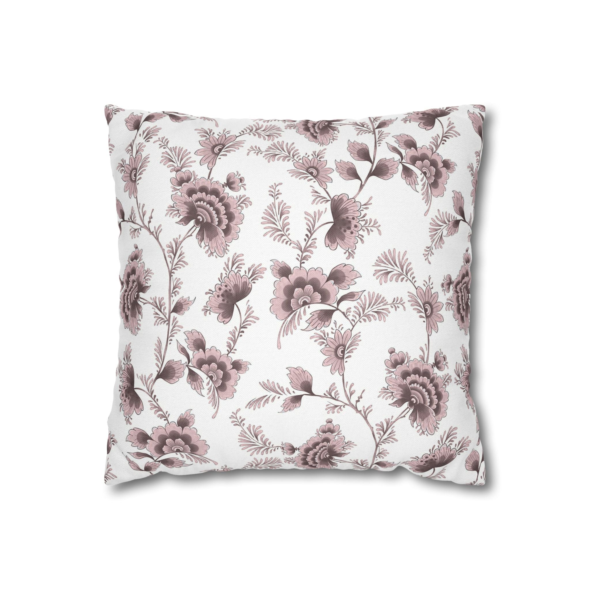 Floral Pillow Cover | Chinoiserie Blush Pink Brown White Pillowcase