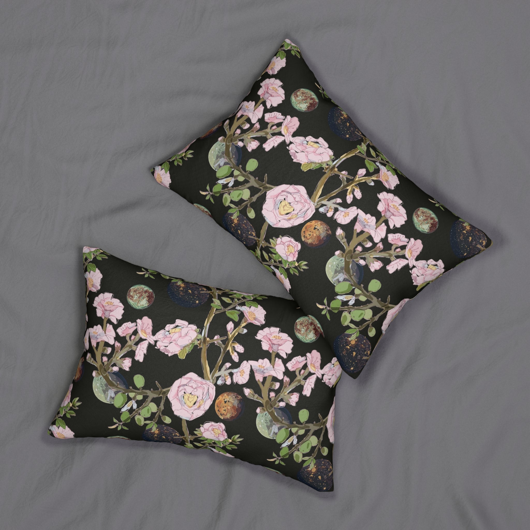 Floral Lumbar Pillow | Black Green, Pink Botanical