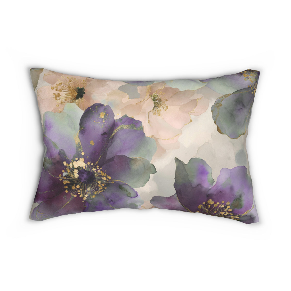 Plum Blush Watercolor Floral Lumbar Pillow 14x20, Romantic Accent Pillow